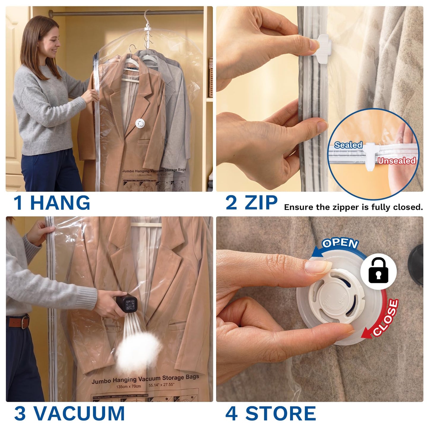 Hanging Vacuum Storage Bags, 6 Pack Hanging Storage Bags for Clothes With Electric Pump N27
