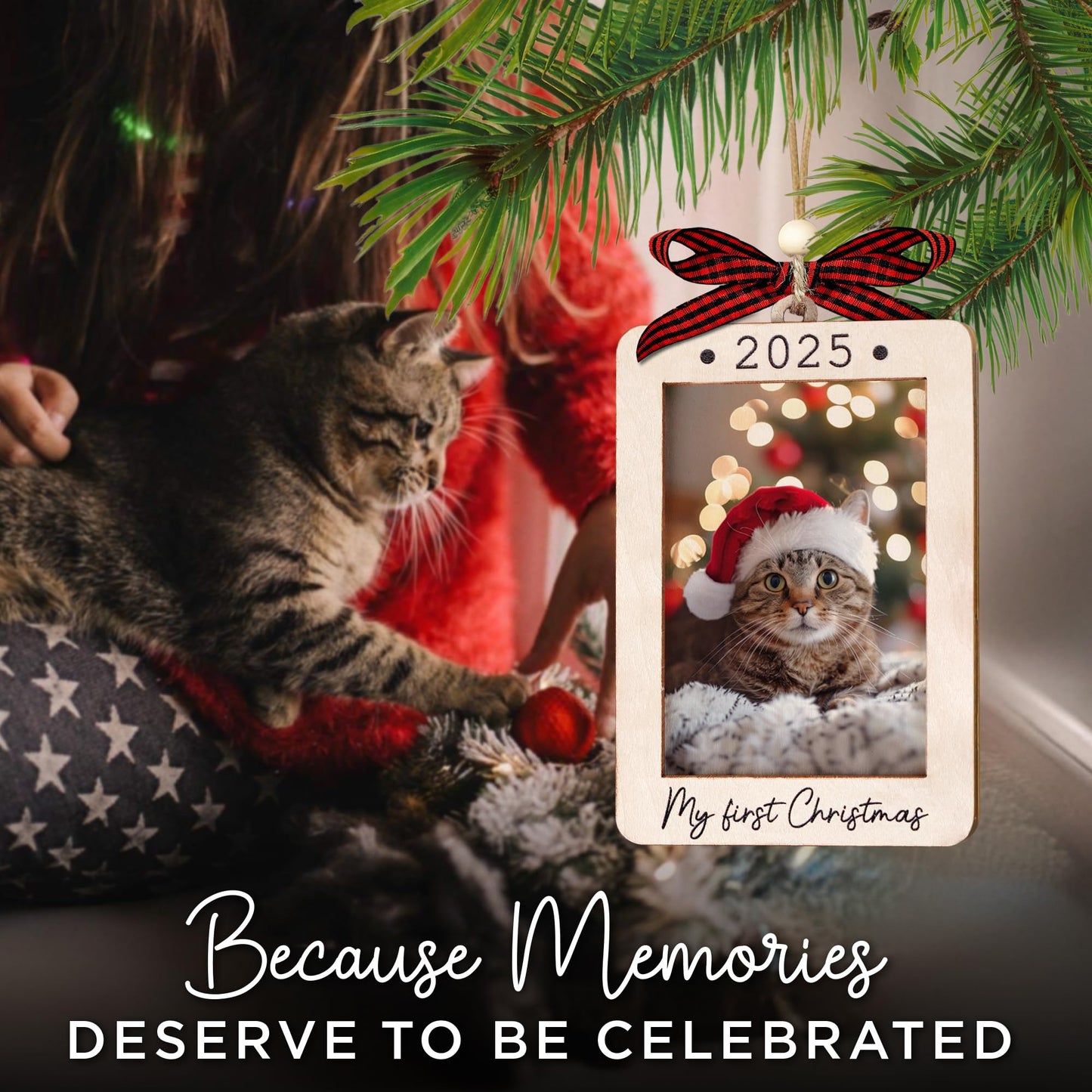Hangwoous Baby's First Christmas Photo Frame Ornament 2025 | Wooden portrait frame keepsake, first Christmas photo gift for baby BST202