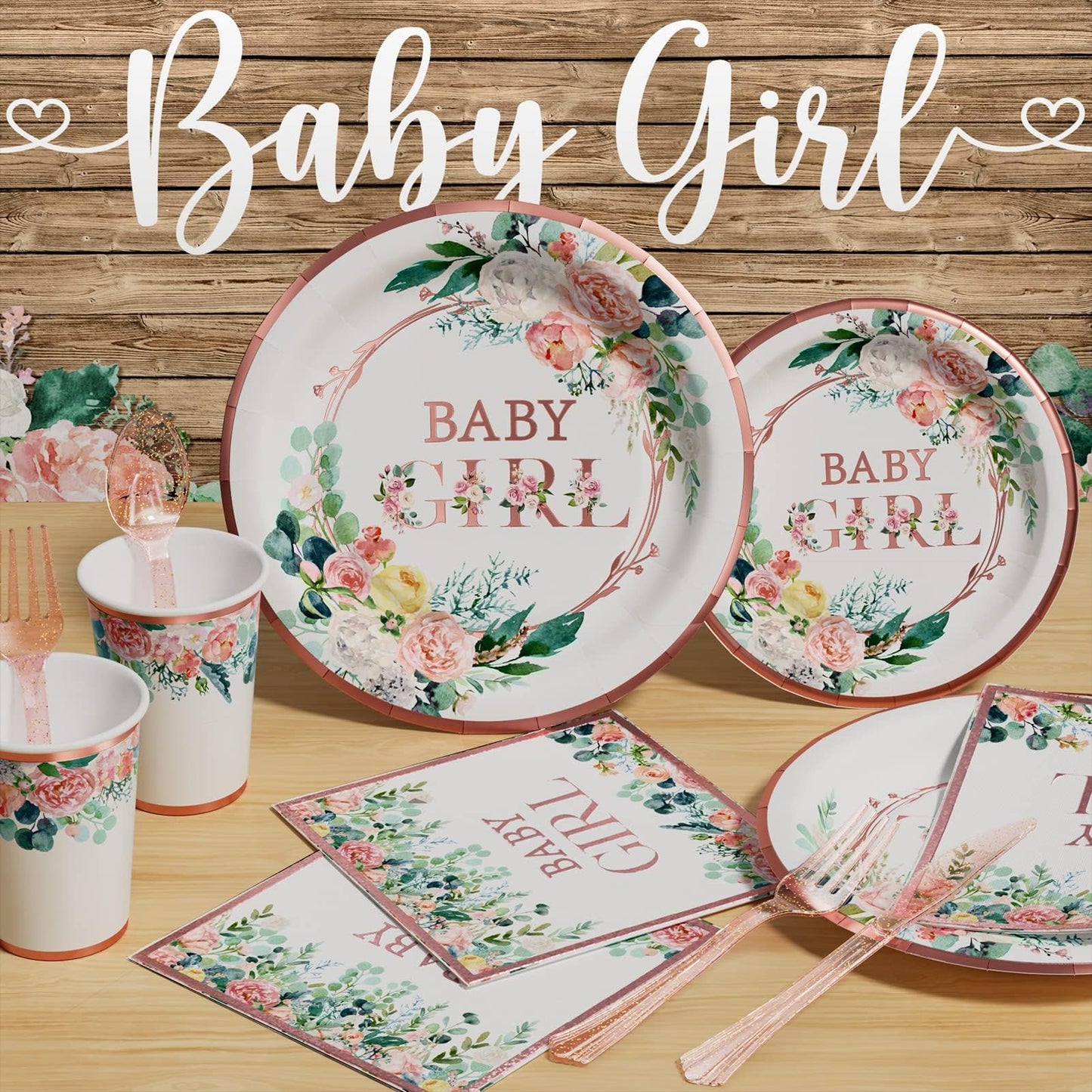 Woodland Baby Shower Decorations Supplies - 175PCS Forest Animal Disposable Dinnerware Set (25 Guest) With Gold Paper Plates Cups Napkins Plastic Fork Knives Spoon for Baby Boy Birthday Party BST326H