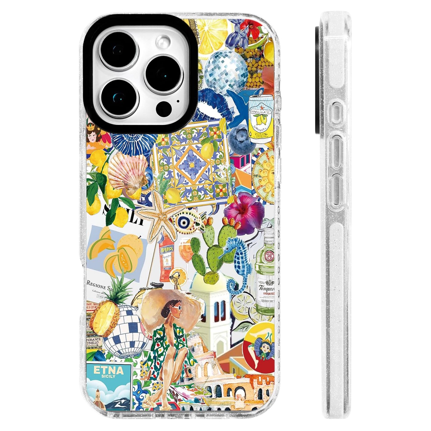 for iPhone 16 Pro Case [Military-Grade Drop Protection/Stylish Soft TPU Protective/Camera Protection/for Women & Girls] - Beach Party Collage Pattern with Mermaid WN420