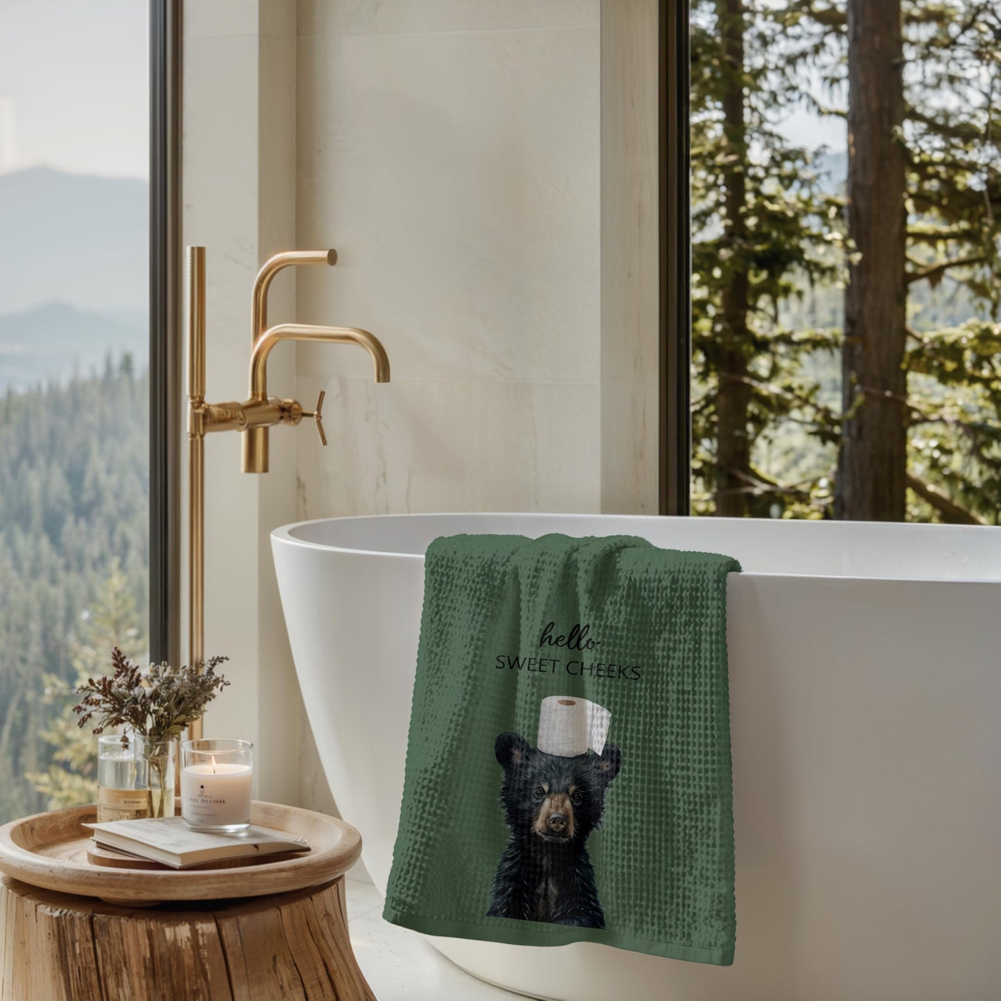 Funny Bear Bathroom Hand Towels Set of 2, Hello Sweet Bear Bathroom Decor, Funny Wild Animal Hand Towels for Washroom Restroom Decor, 16x24 Inch BST326L
