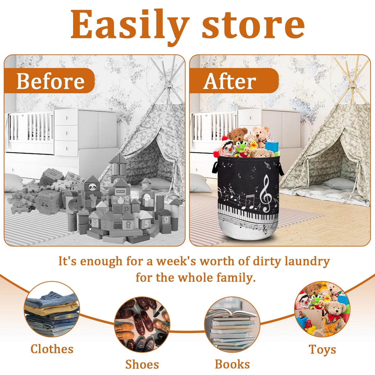 Nature Cow Print Laundry Basket with Sturdy Handles, Cow Skin Collapsible Oxford Cloth Laundry Hamper Organizer Basket for Bathroom Bedroom 15.7x20 Inch BST220