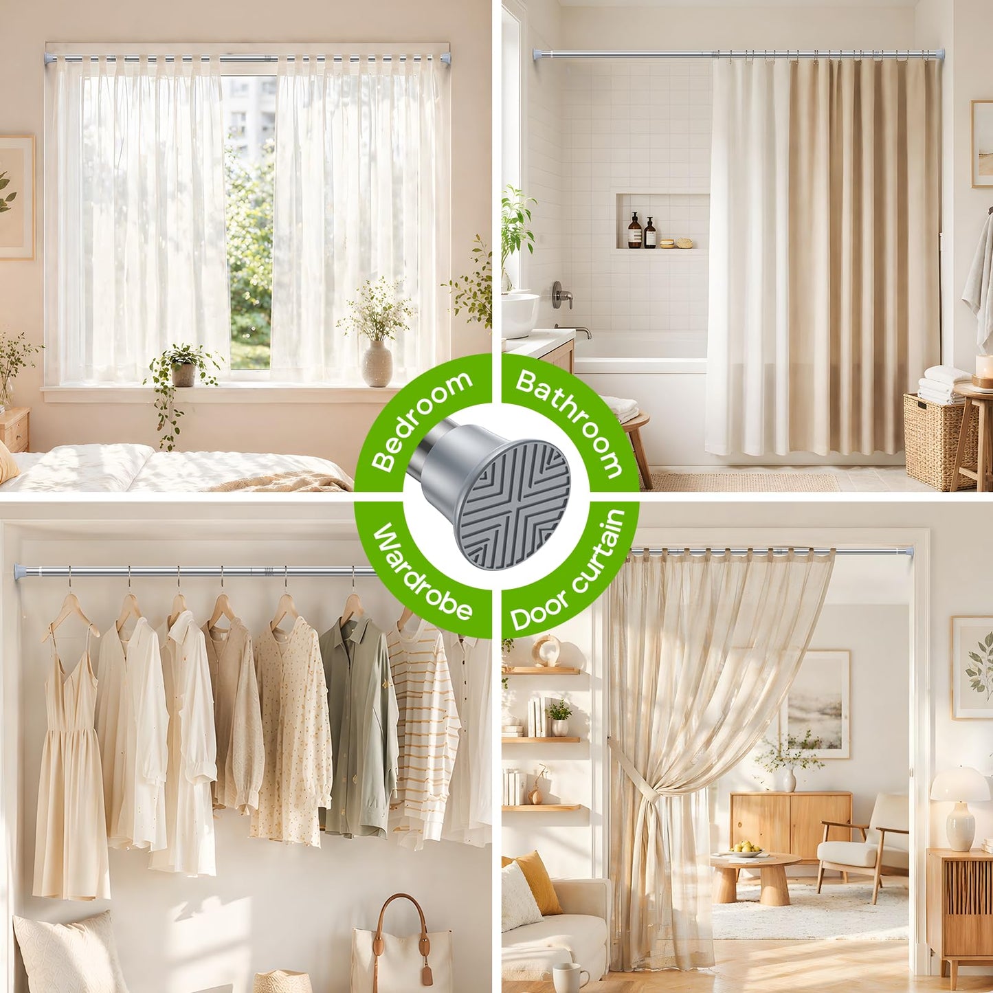 White Shower Curtain Rod 32 to 76 Inches Adjustable, 7/8 Inch Diameter Heavy Duty Tension Curtain Rods No Drill, Rust-Resistant Tension Rod for Bathroom, 1 Pack BST326H