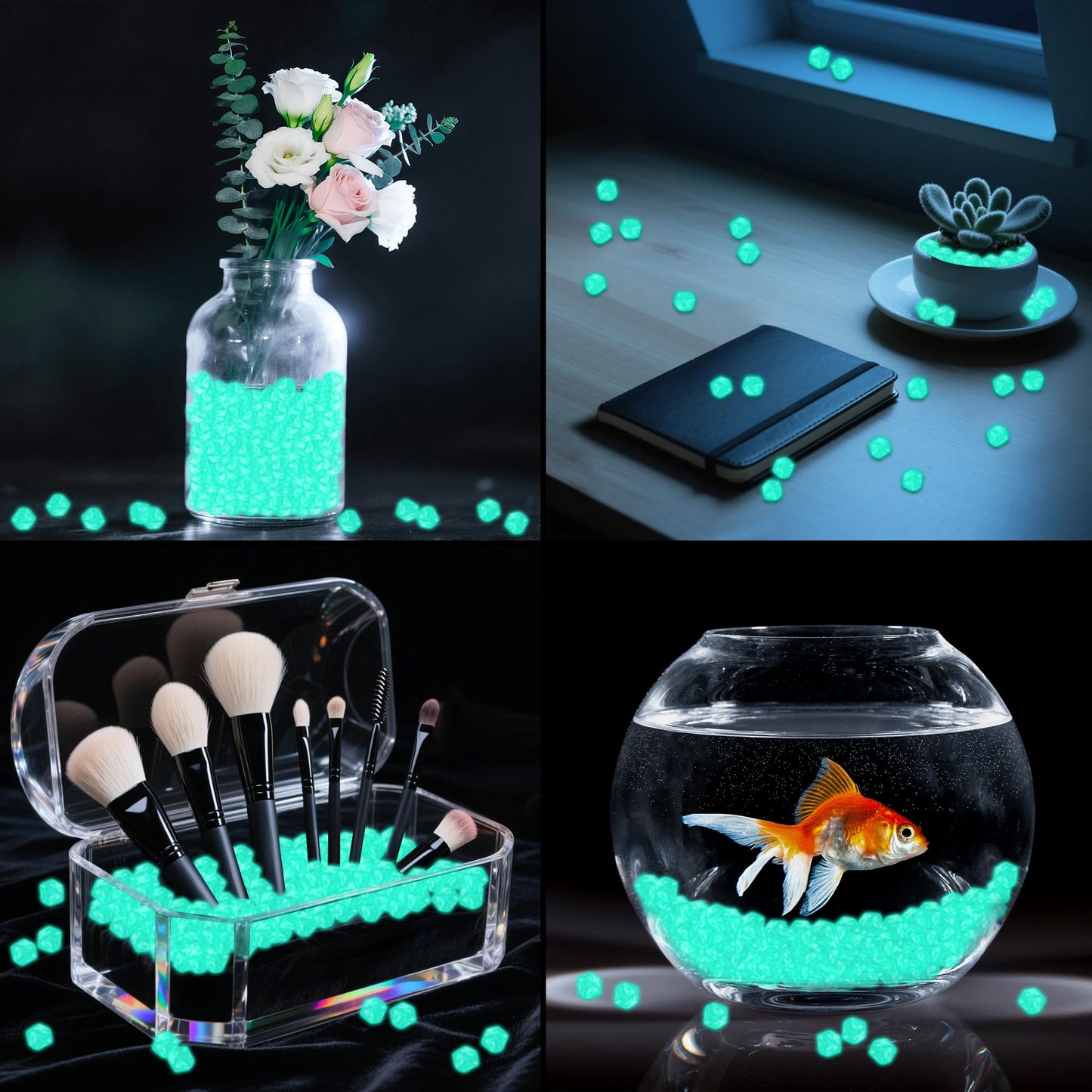 Kaiyuan Dynasty 300PCS Green Glow in the Dark Rocks Luminous Rocks Glowing Rocks for Vase Fillers Table Scatters Aquarium Fish Tank Home Decor,(11 * 14mm) BST220