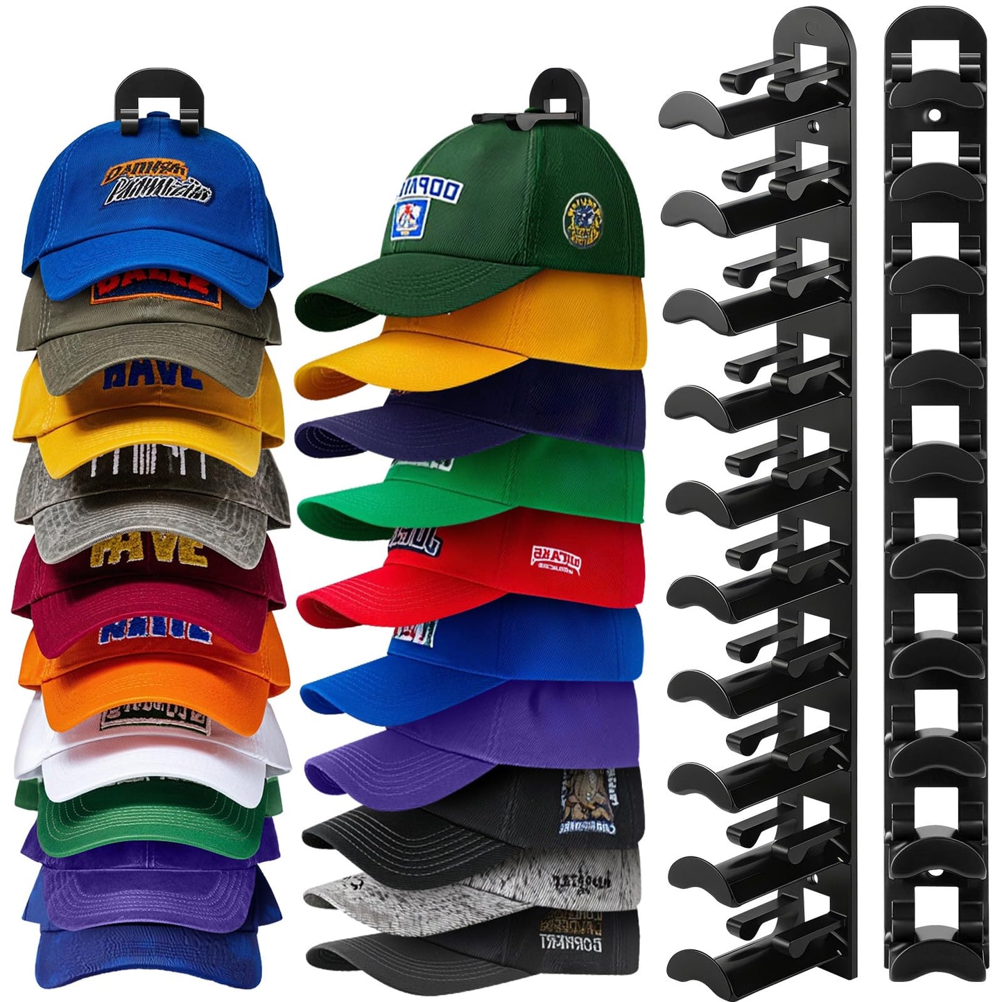 Hat Hook for Wall, 2 Pack Hat Organizer Hold up to 20 Hats,Hat Holder with Strong Adhesive and 8 Pack Screws, Cap Holder Hat Hangers for Wall Closet Door and Bedroom(B-Black) BST220