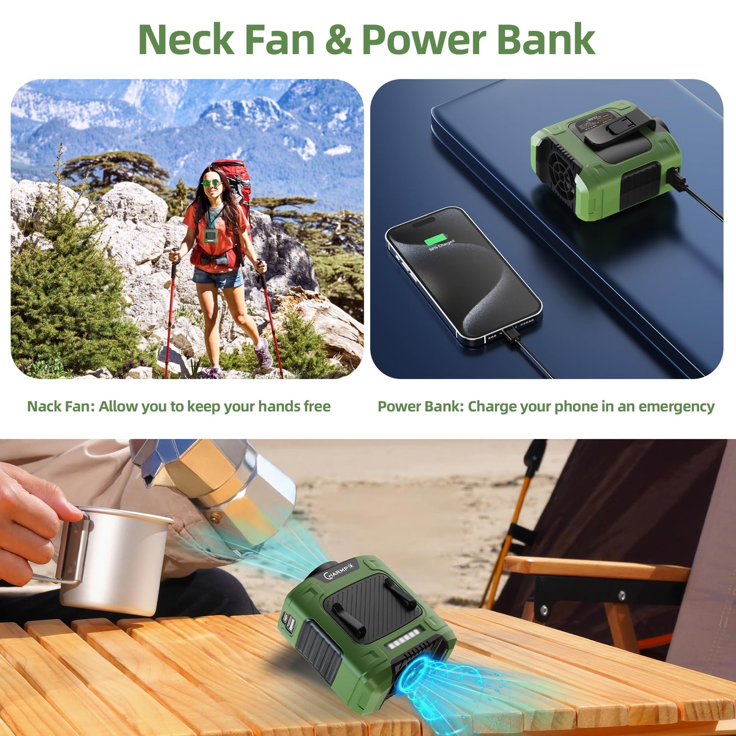 Portable Waist Fan - 6000mAh Battery, 3 Speeds, Strong Airflow, Up to 16 Hours Working Time, Portable Hands-Free Cooling Belt Clip Fan for Construction Workers, Couriers, and Campers BST202