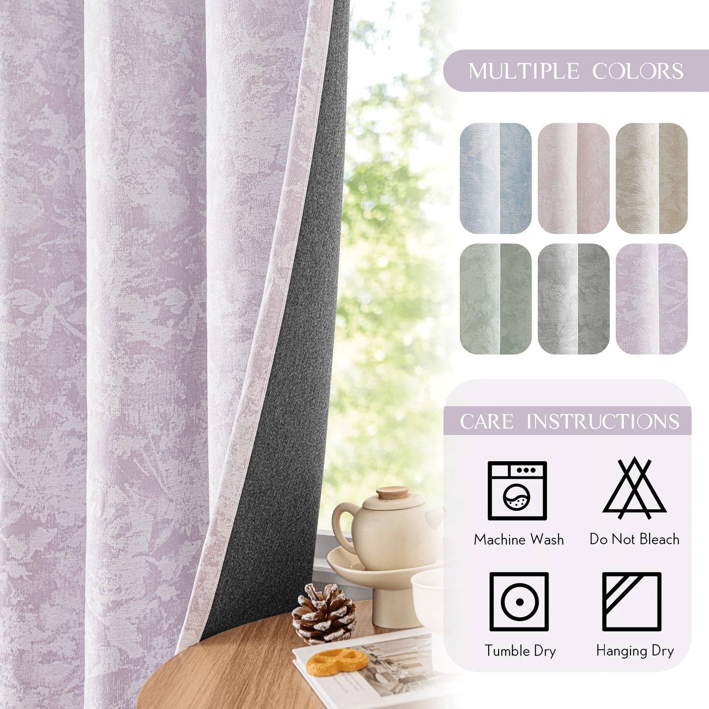 Beauoop Green Floral Jacquard Blackout Curtains 90 Inches Long 2 Panels for Bedroom Living Room Sage Flower Chenille Room Darkening Thermal Insulated Soundproof Grommet Window Treatments Drapes, 52x90 BST220