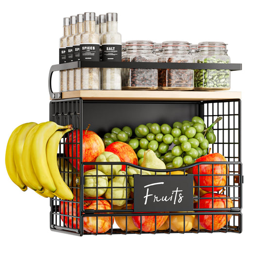 Magnetic Shelf for Fridge,Hanging Wall Basket for Potato Onion Fruit and Vegetable Storage Bins,Large Produce Container Magnetic Spice Rack for Refrigerator Kitchen Counter Pantry,Black BST220