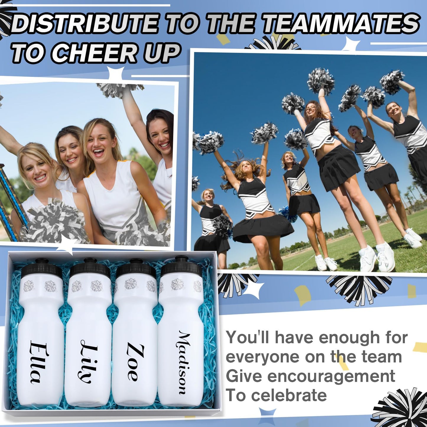 Talltalk 12 Pack Cheerleading Water Bottles Bulk 24 oz Reusable Plastic Cheer Water Bottles with Pull Top Cap Dishwasher Safe Cheerleader Drinking Bottle for Game Sports Dance Party (Rose Red) BST220