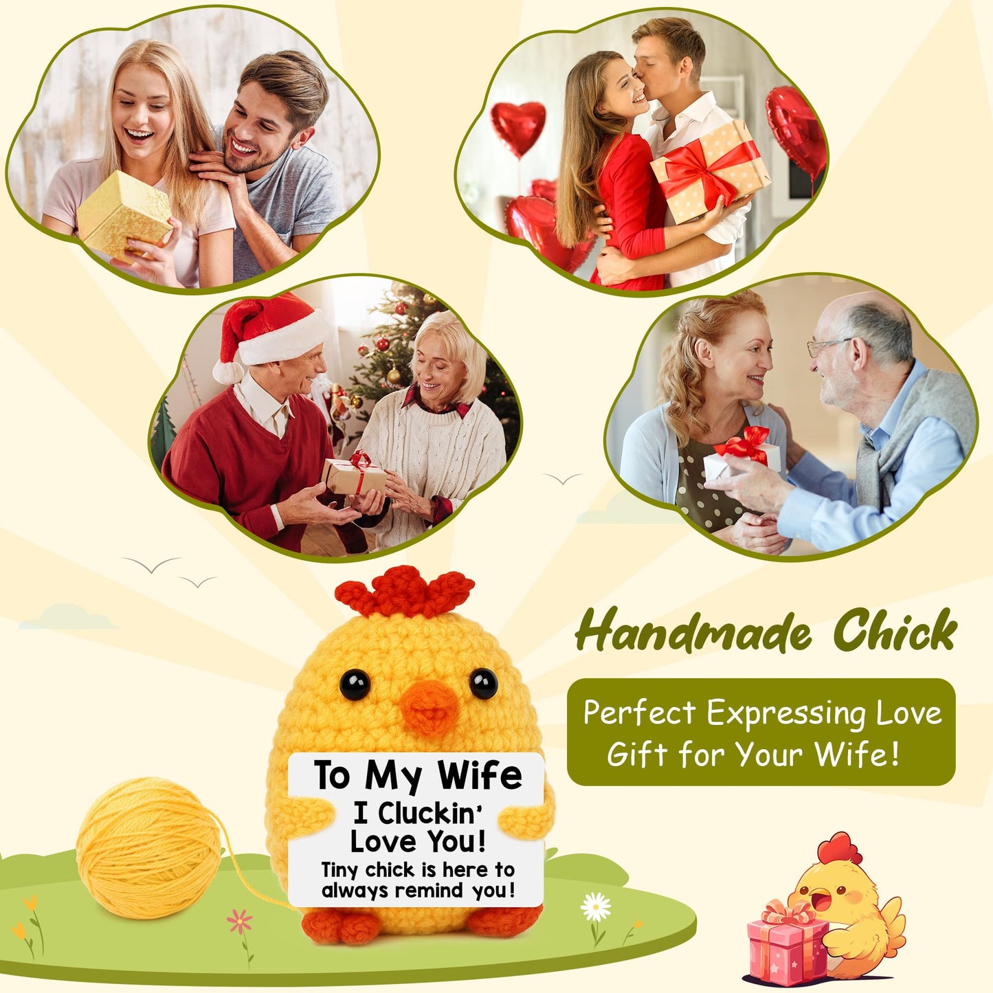 Grandma Birthday Gifts from Grandkids, New Grandma Grandmother I Love You Gift, Grandparents Day Gifts for Grandmas Grandmother Nana Gigi, Christmas Stocking Stuffers Funny Handmade Crochet Chicken BST220