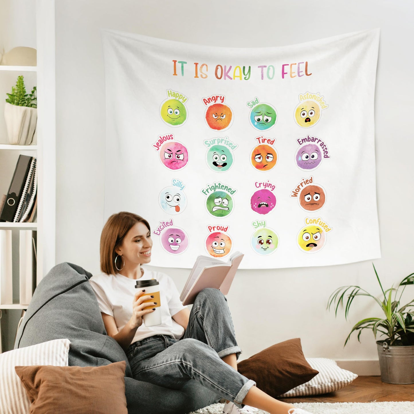 WARDOS Boho Rainbow Classroom Tapestry, Be Kind Motivational Tapestry Wall Hanging, Boho Pastel Rainbow Wall Blanket Decor for Classroom Kids Room Nursery Playroom, 50x60 Inch WN420
