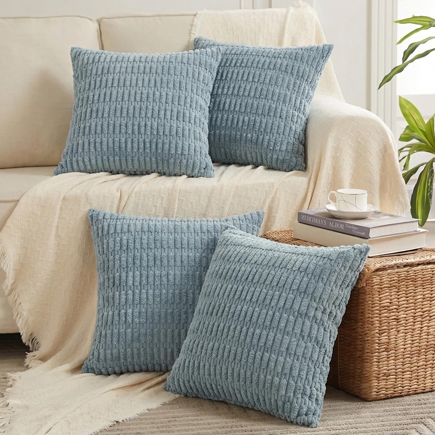 Fancy Homi 4 Packs Decorative Throw Pillow Covers for Living Room Couch Bed, Modern Farmhouse Boho Home Décor Accent Cushion Case, 26" x 26", Peach BST220
