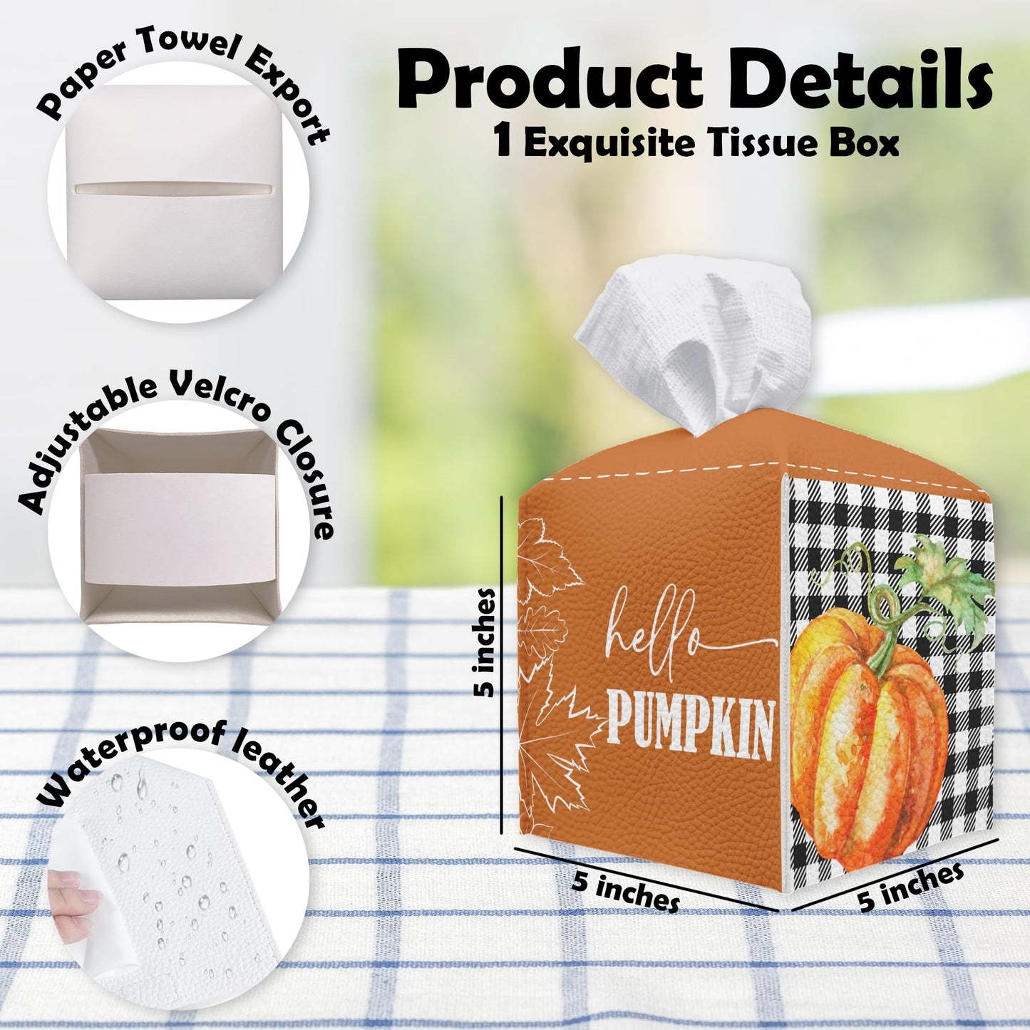 Spooky Tissue Box Cover Square - Ghosts & Bats Tissue Box Holder - Halloween Pumpkin Facial Paper Organizer Dispenser for Home Car Bathroom Office Bedroom Desk Tabletop Supplies & Decor - A11 BST220