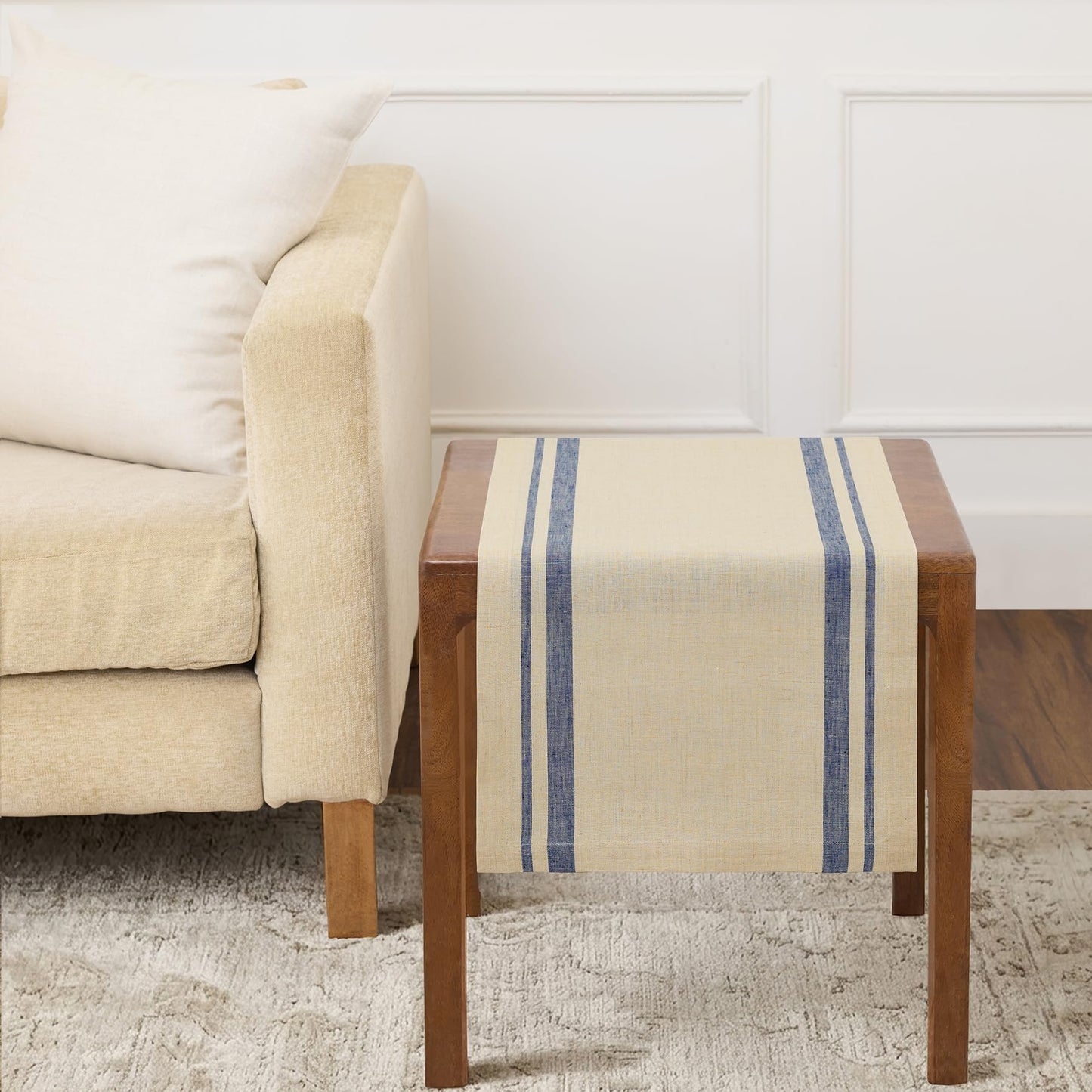 Solino Home 100% Pure Linen Table Runner, 14 x 60 in, Black, French Stripe | Table Runners for dining, hallway and console tables | woven stripe, mitered corners | Black and White | OEKO-TEX Certified BST326SOLH