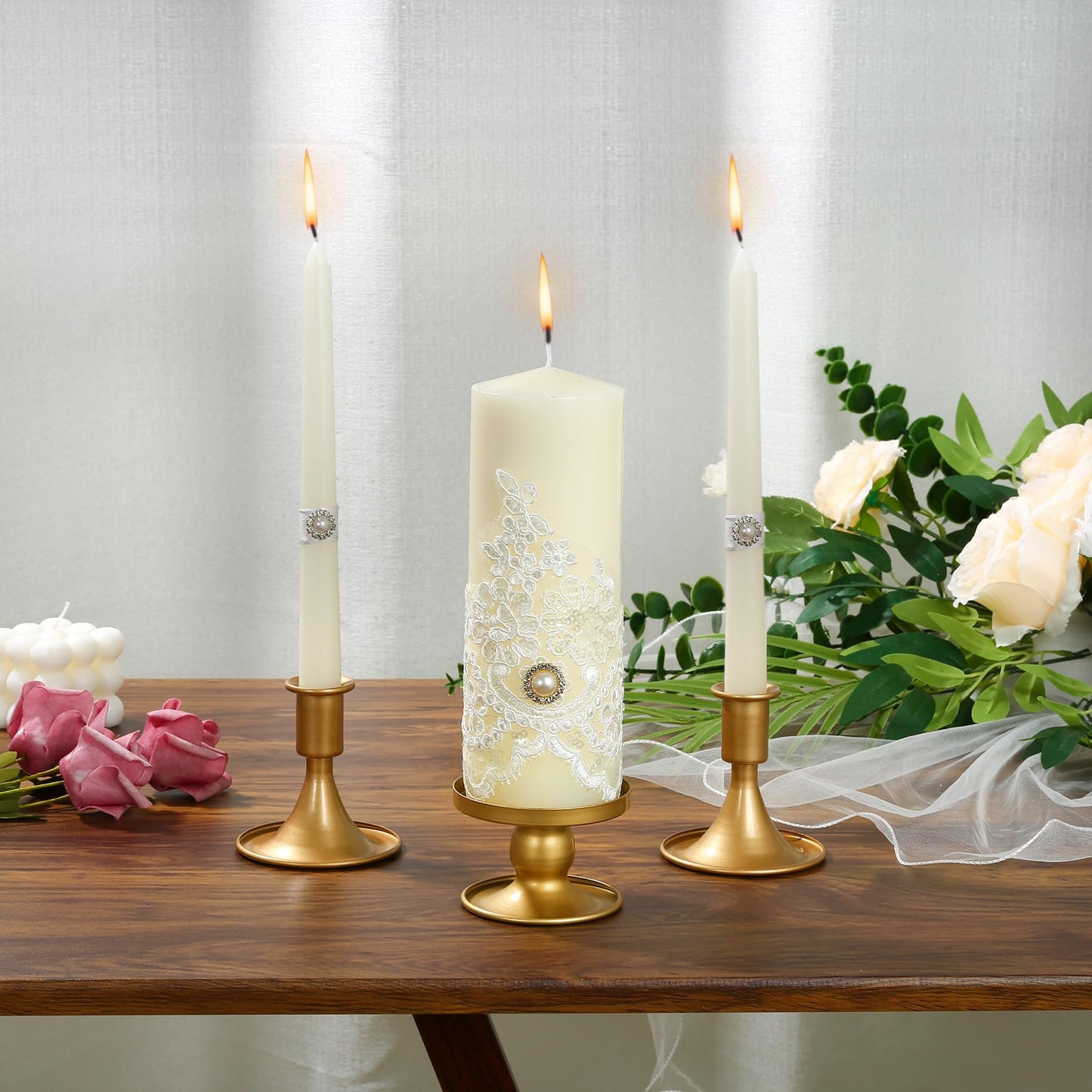 Unity Candle Holder - Unity Candle Holders for Weddings, Metal Unity Candlestick Holder Set of 3, Decorative Unity Candle Stand for Wedding Ceremony Table Centerpiece Decoration Gift (Silver) BST202