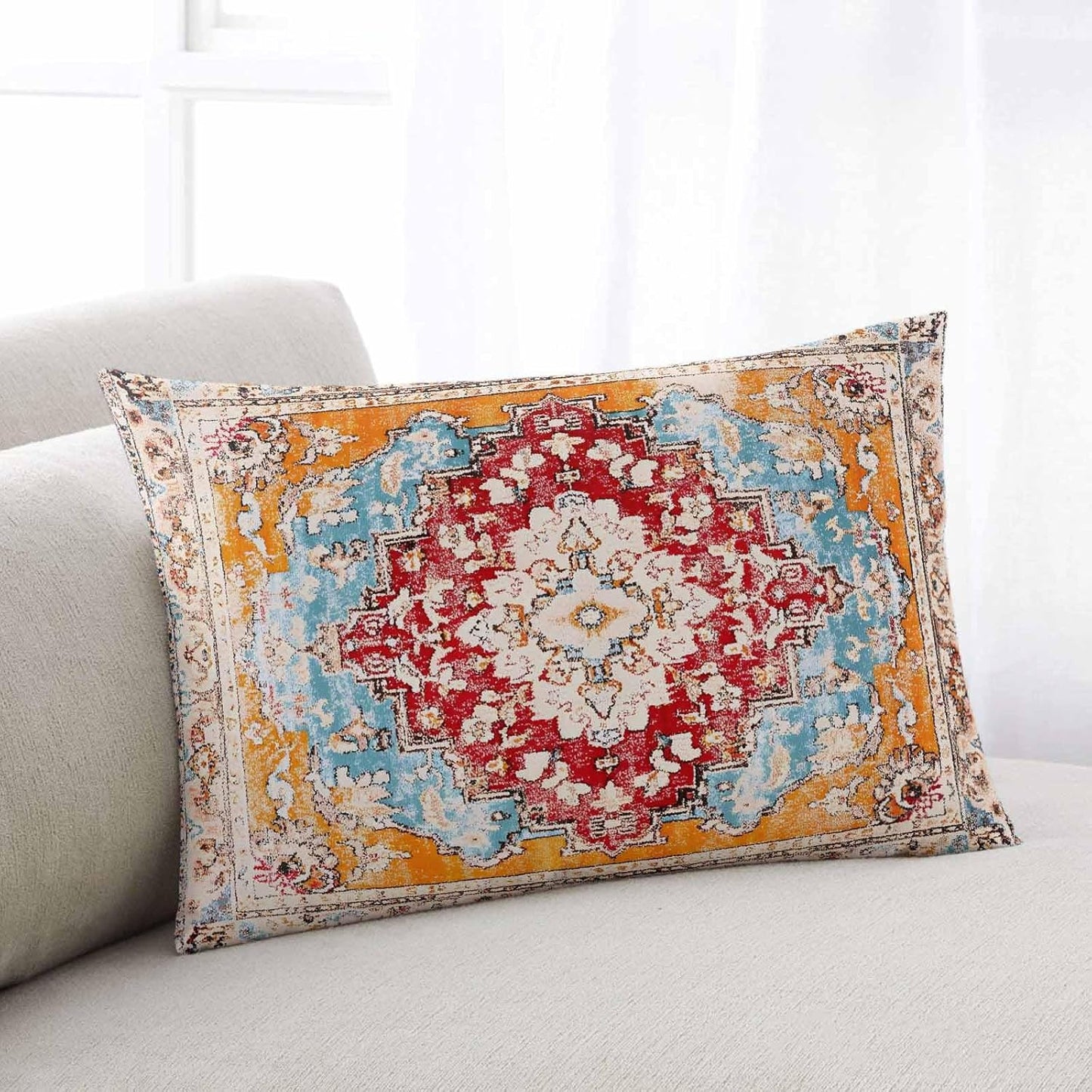 T&H XHome Pillow Covers 12x20 Inch Boho Style Orange Vintage Art Carpet Soft Brushed Microfiber Pillowcases with Hidden Zipper Closure Bed Pillow Shams for Bedroom Sofa Car BST202