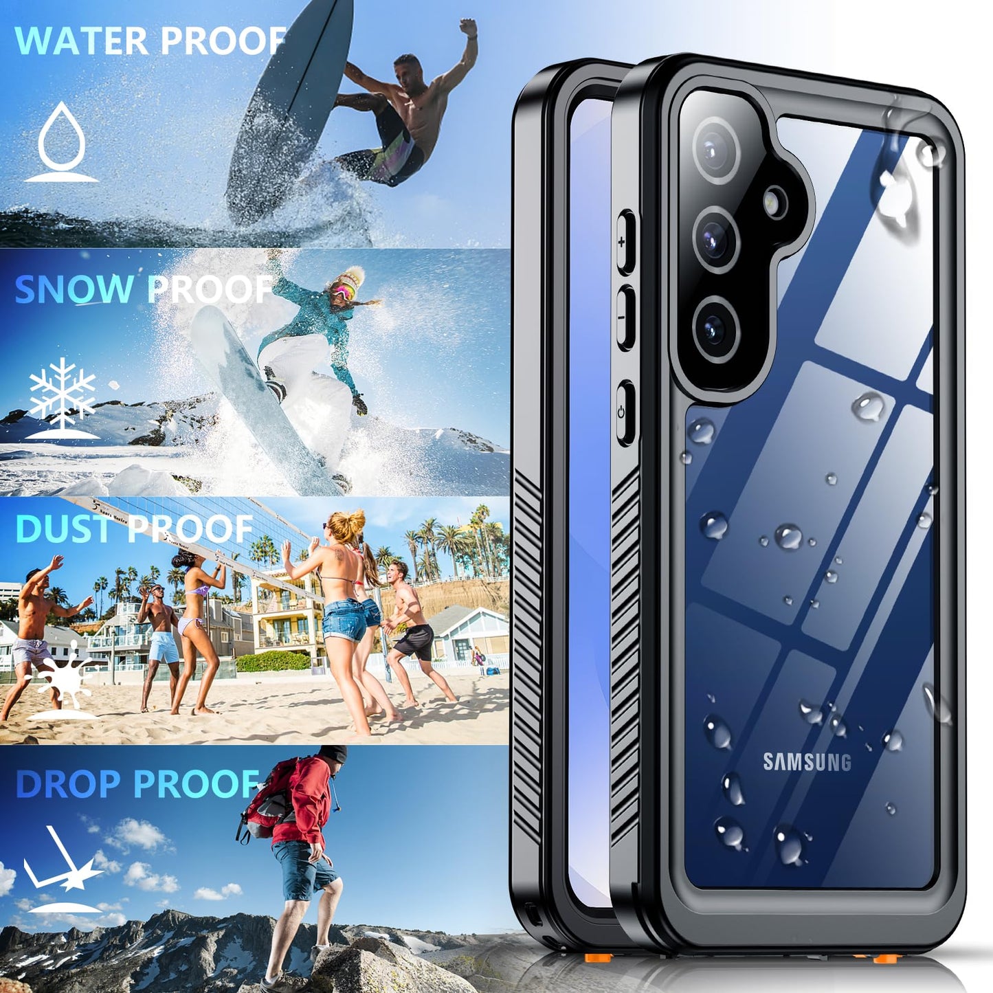 SPIDERCASE Designed for Samsung Galaxy S23 Case Waterproof,Built-in Screen & Camera Lens Protector[IP68 Underwater][Military Grade Shockproof] Full Body Protection Phone Case, Black/Clear WN420
