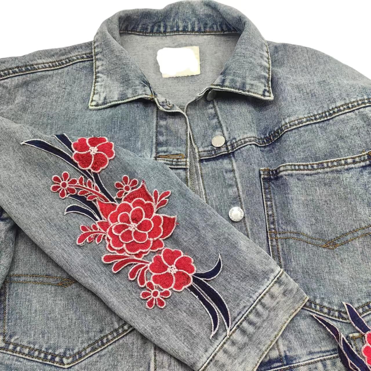 1Pair Red Blue Embroidery Lace Flower Fabric Applique Sew on Patches Embroidery Sewing Craft Decoration32.1x11.7cm BST220