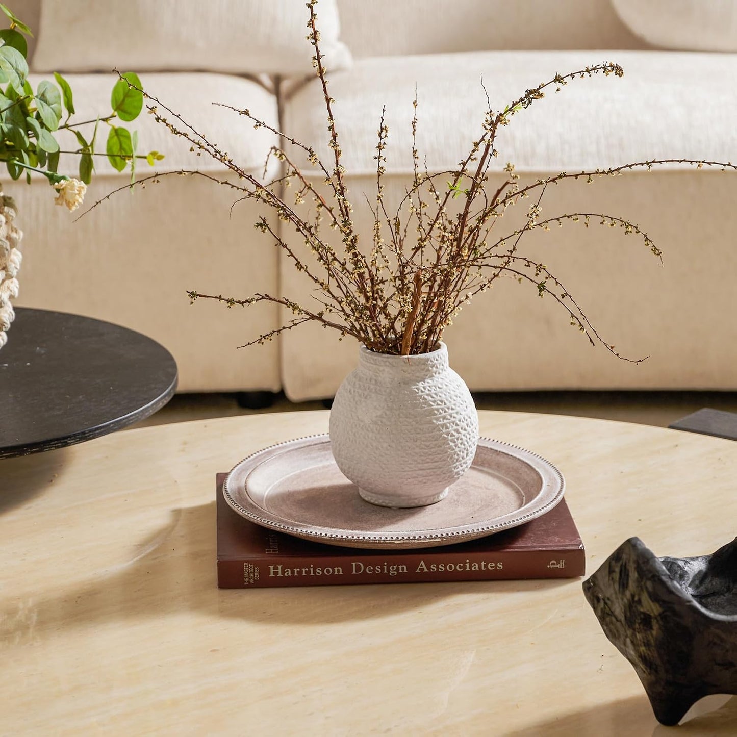 Farmhouse Rustic Coffee Table Tray for Home Decor, Round Wooden Powder Compressed Decorative Tray, Wood Beaded Edges Trays for Living Room, Bathroom, Kitchen Counter- 11.8" Brown and Whitewashed Trays BST326H