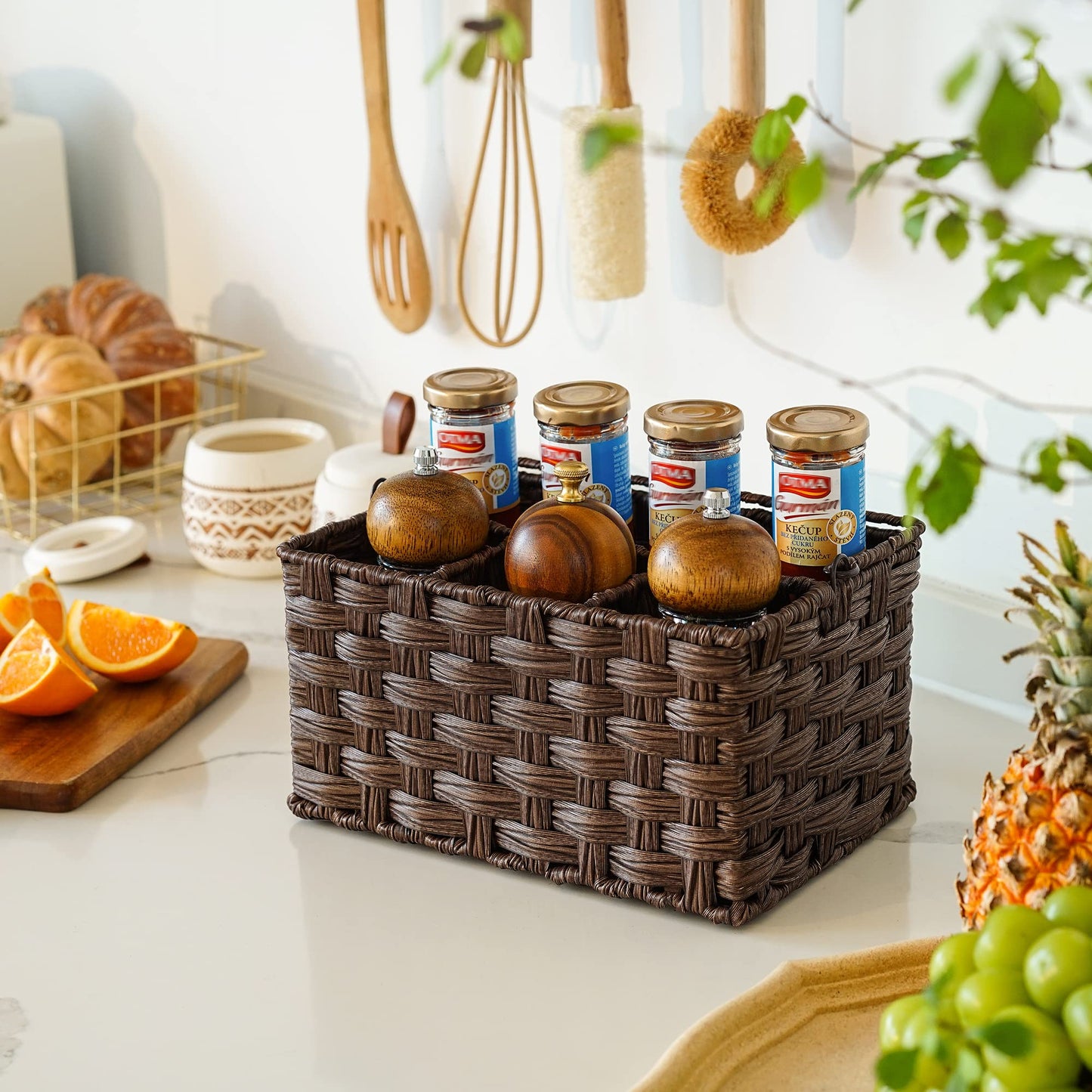 GRANNY SAYS Wicker Utensil Caddy - Picnic Basket with Handle, Organizer for Kitchen Table or Cabinet, Silverware Holder for Parties BST220