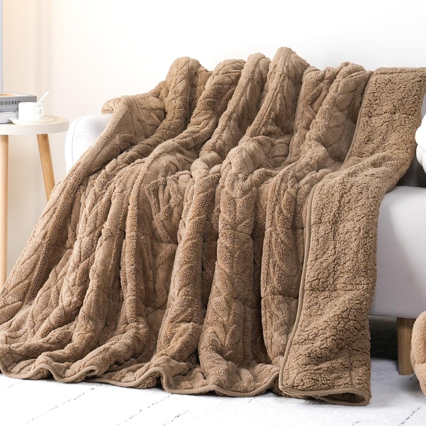 Cottonblue Sherpa Fleece Weighted Blanket for Adults 15 lbs 48x72in Soft | Cozy Flannel Weighted Throw Blankets Full Size for Calming Sleeping Relaxing, Warm Fuzzy Bed Sofa Heavy Blanket Washable,Grey BST202