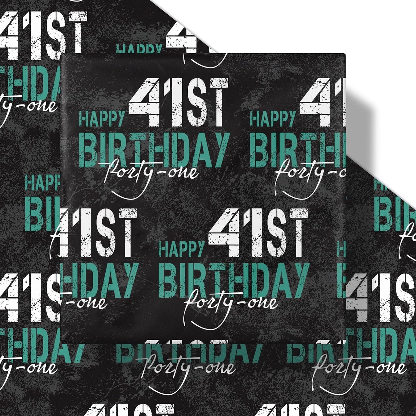 RUSPEPA Birthday Wrapping Paper for Man - Mini Roll - HAPPY 41st BIRTHDAY Text Design for Men's or Father's Birthday Party Gift Wrap and Special Occasions - 17 inches x 16.4 feet - 41 Year Old BST326L