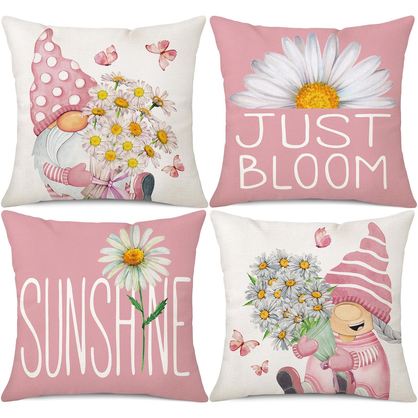 Spring Easter Pillow Covers 18x18 Set of 2 Rabbit Bunny Carrot Truck Spring Flowers Decorative Throw Pillow Covers for Home Office Sofa Bed Couch BST326L