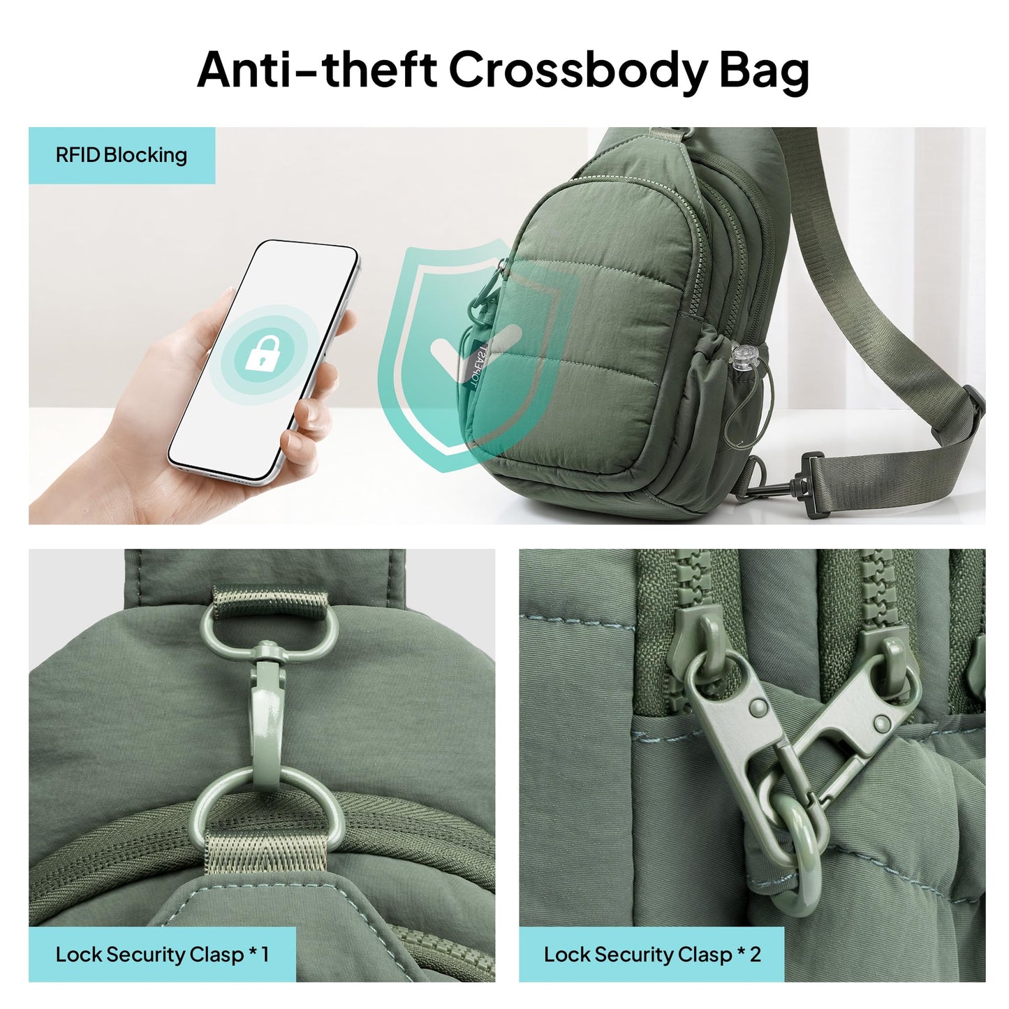 TOPEAST Sling Bag for Women, Anti-Theft Crossbody Bag with RFID Blocking & Small Water Bottle Holder for Travel BST202