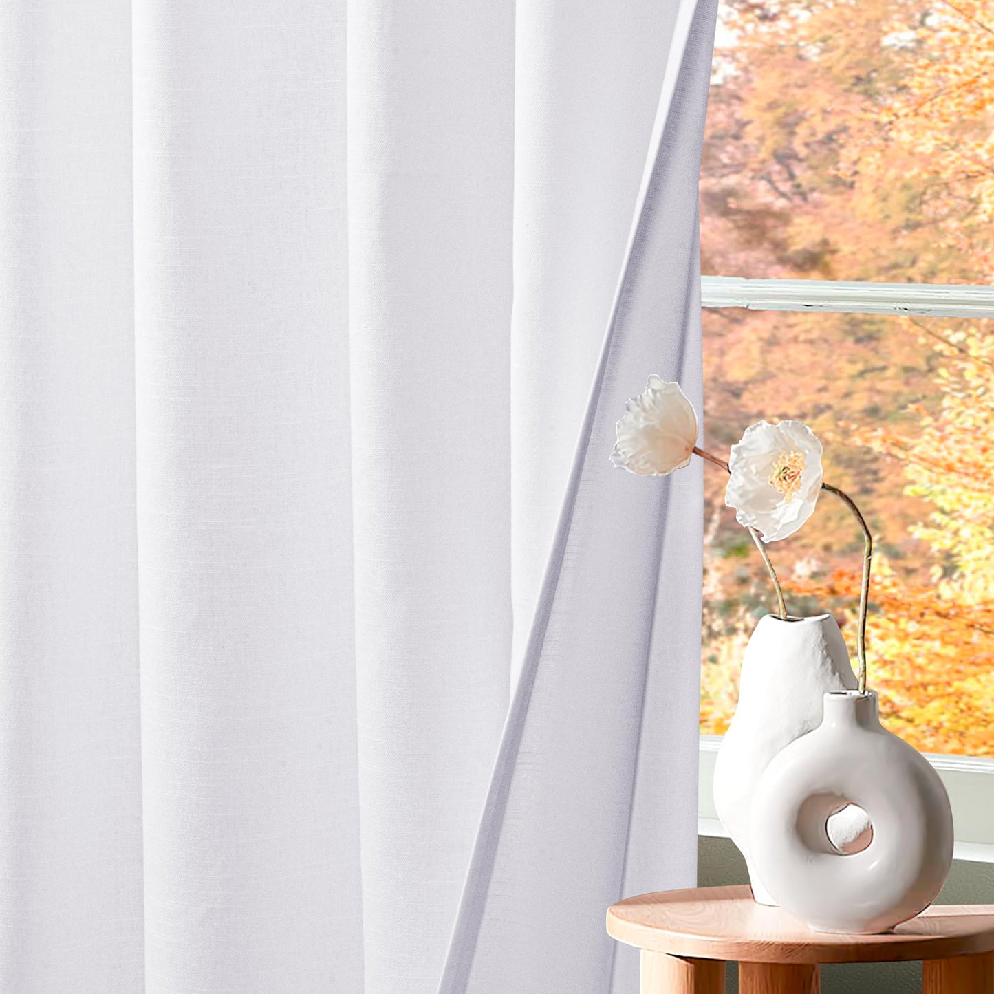 Bedding Craft Curtains 63 Inch Length - White Poly Cotton Slub Drapes with Tab Top, Set of 2, Ideal for Bedroom, Living Room, and Office_ 50x63 inch BST220