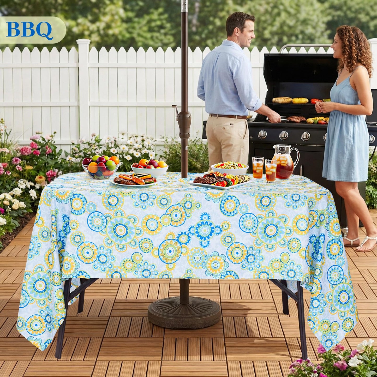 Eternal Beauty 52” Round Tablecloth Waterproof Outdoor Tablecloth with Umbrella Hole Zipper for Spring Summer Patio Picnic Tables (Tropical Palm Leaf) BST326H