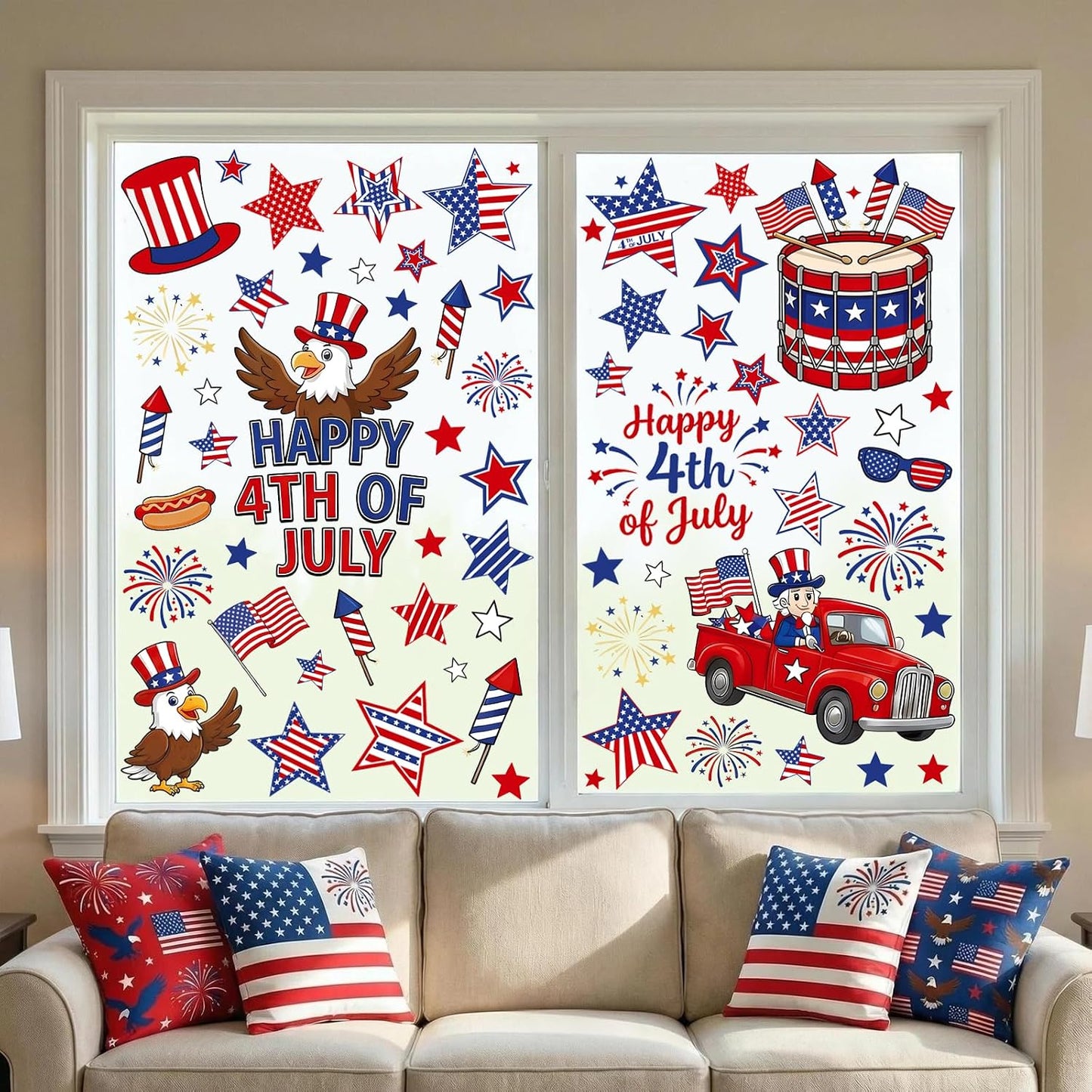 9 Sheets 4th of July Window Clings Double Sided Reusable Independence Day Window Decals Stickers for Festival Holiday Party Shop Glass Display Decoration BST326L