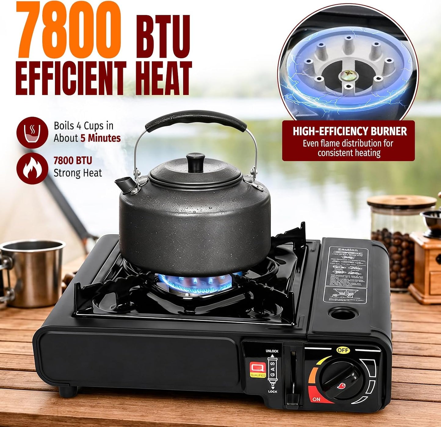 SHINESTAR 7800 BTU Dual Fuel Camping Stove, Propane Portable Gas Stove | Propane or Butane Camp Stove with Adjustable Heat Dial, Carry Case & Propane Adapter Hose,for Outdoor Cooking and Emergencies BST326H