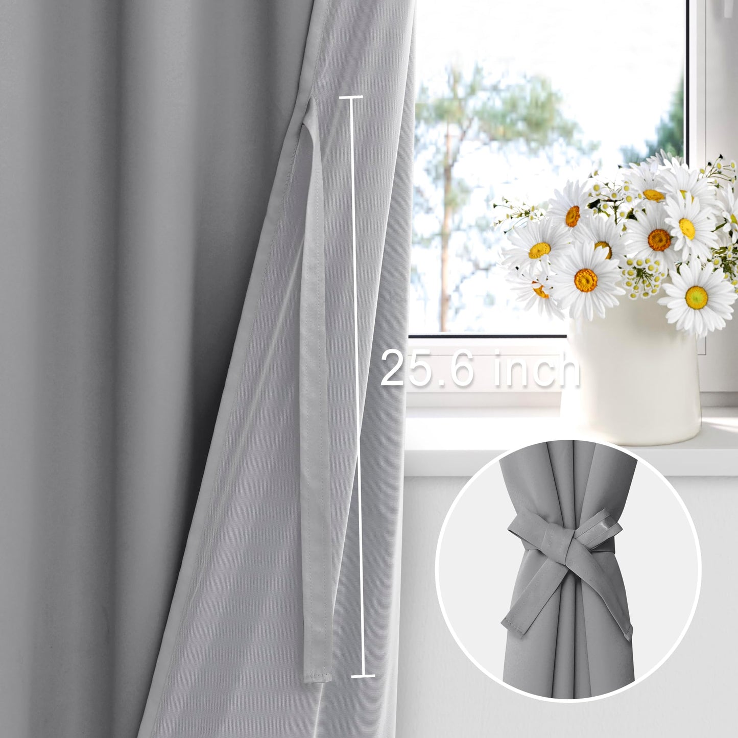 XWZO White Blackout Curtains with Tiebacks - Rod Pocket & Back Tab Heat and Full Light Blocking Window Panels for Bedroom/Nursery, 84 Inches Long Thermal Insulated Draperies, W42 x L84, Set of 2 BST326H