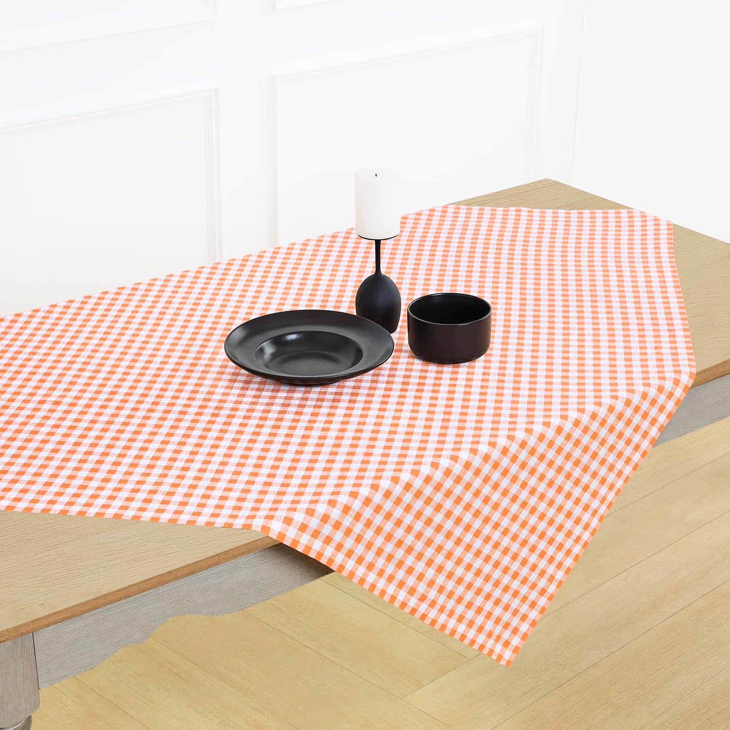 Solino Home 100% Linen Table Cloth, Throw Apricot, Gingham Check 52 x 52 in | Checkered Linen Tablecloth a neat topper for bistro, card and side tables | checkered weave | Pure Linen | OEKO-TEX Certified BST326SOLH