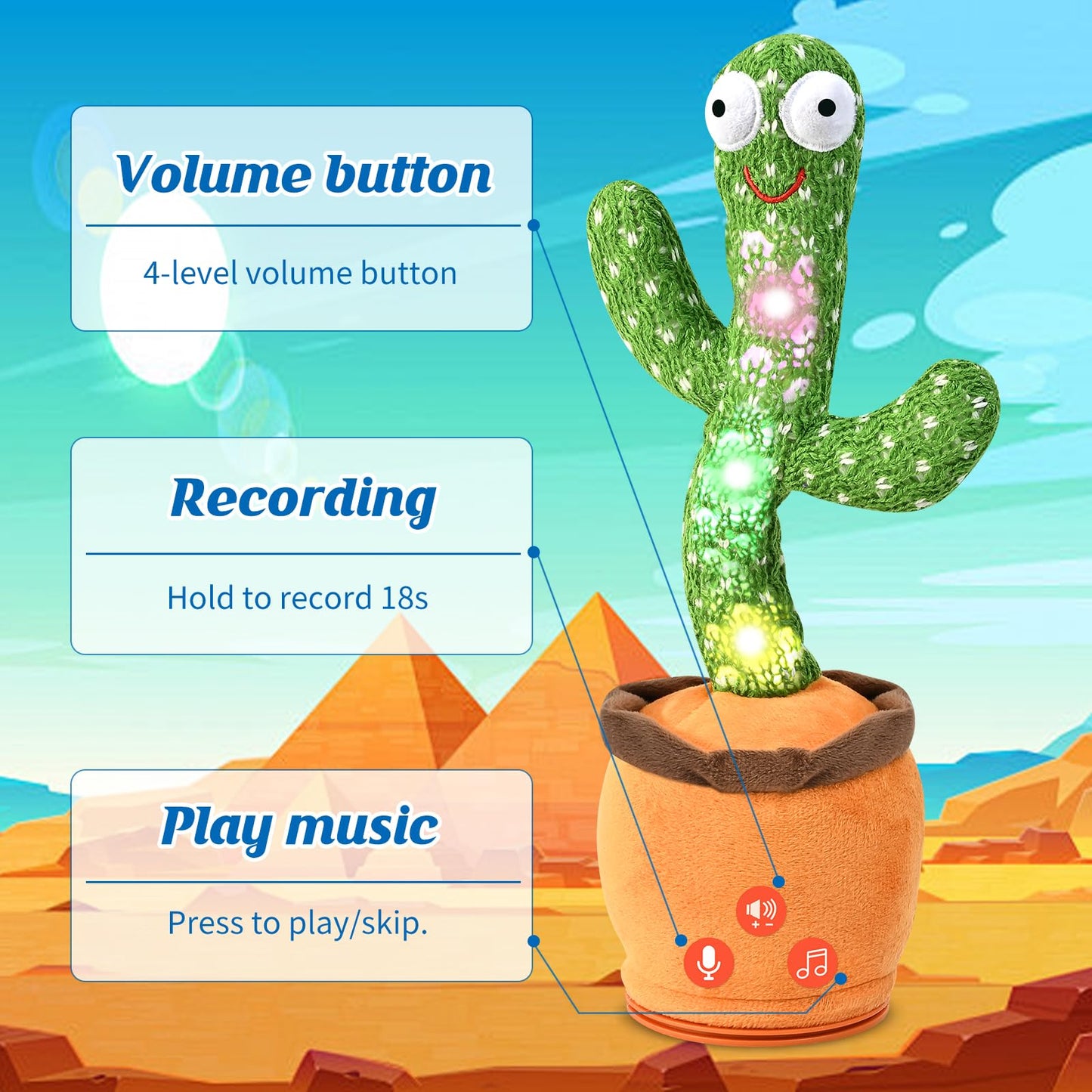 Rechargeable Baby Toys 3-6 6-12 12-18 Months Dancing Talking Cactus N26