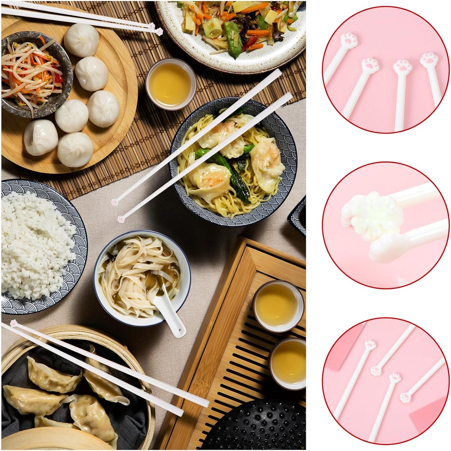 2 Pairs Cute Cat Paw Chopsticks, Cat Chopsticks, Snack Chop Sticks,Cute Fun Pink Paw Prints Lightweight Non-Slip Grip Eating Reusable Chopstick, Kitty Themed Chopstick Gift for Cats Lovers WN420
