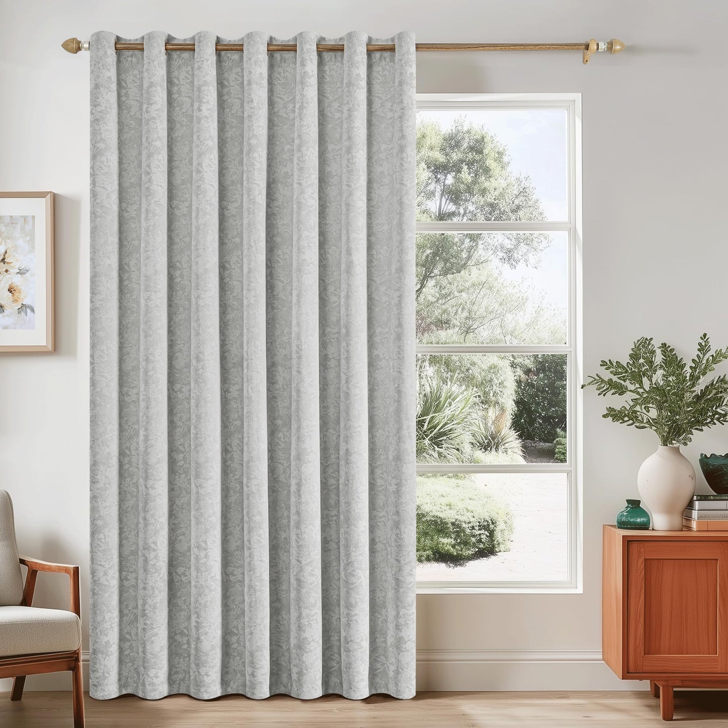 Beauoop Green Floral Jacquard Blackout Curtains 90 Inches Long 2 Panels for Bedroom Living Room Sage Flower Chenille Room Darkening Thermal Insulated Soundproof Grommet Window Treatments Drapes, 52x90 BST220