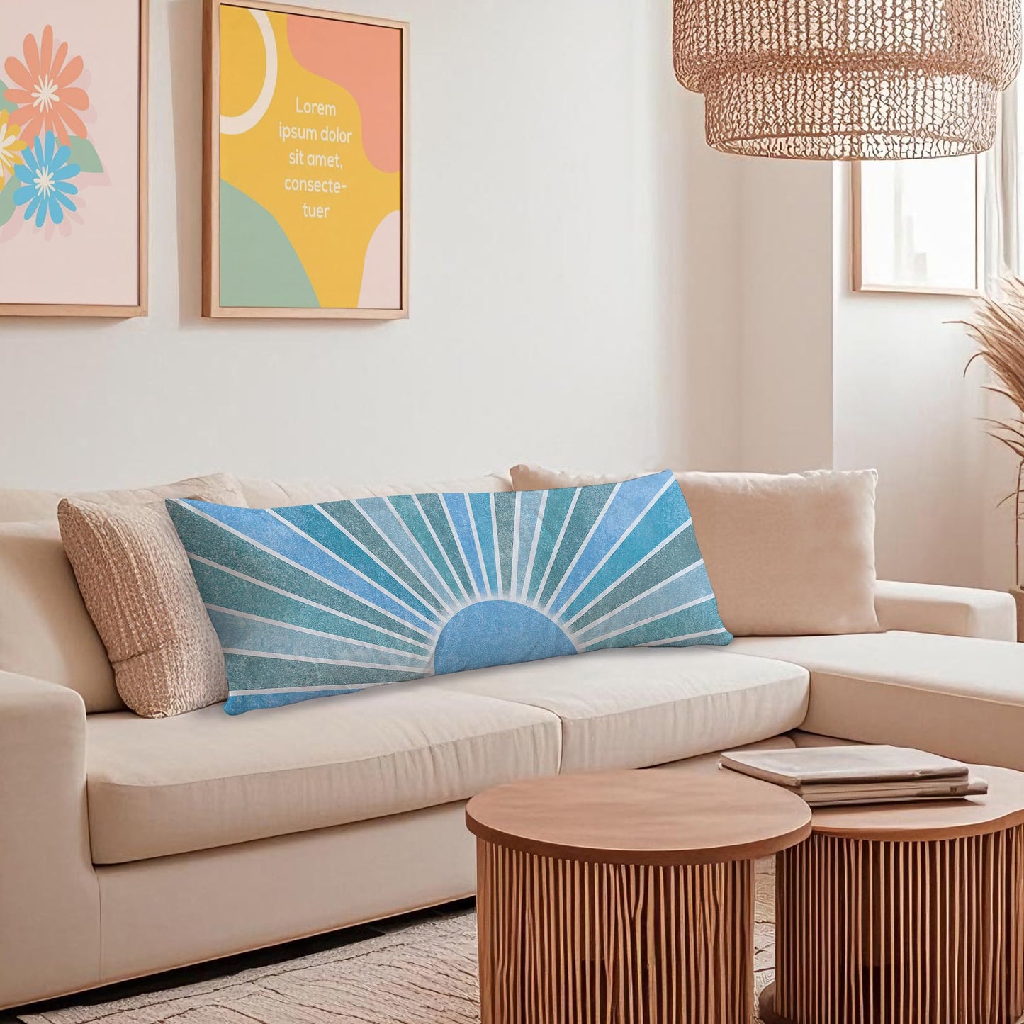 Boho Sun Sunshine 21x54 Body Pillow Cover Case, Modern Neutral Boho Horizontal Sun Sunset Sunrise Decorative Long Hug Pillow Cases for Bed Couch BST220