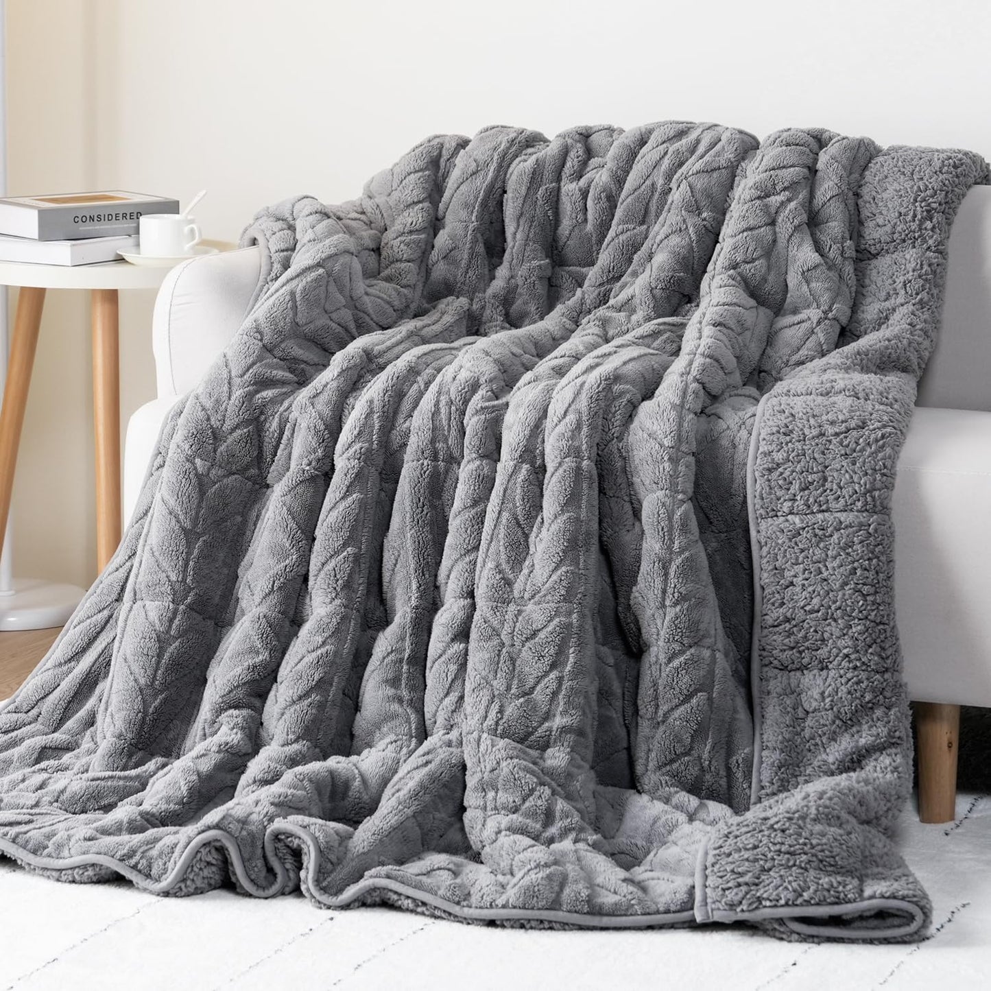 Cottonblue Sherpa Fleece Weighted Blanket for Adults 15 lbs 48x72in Soft | Cozy Flannel Weighted Throw Blankets Full Size for Calming Sleeping Relaxing, Warm Fuzzy Bed Sofa Heavy Blanket Washable,Grey BST202