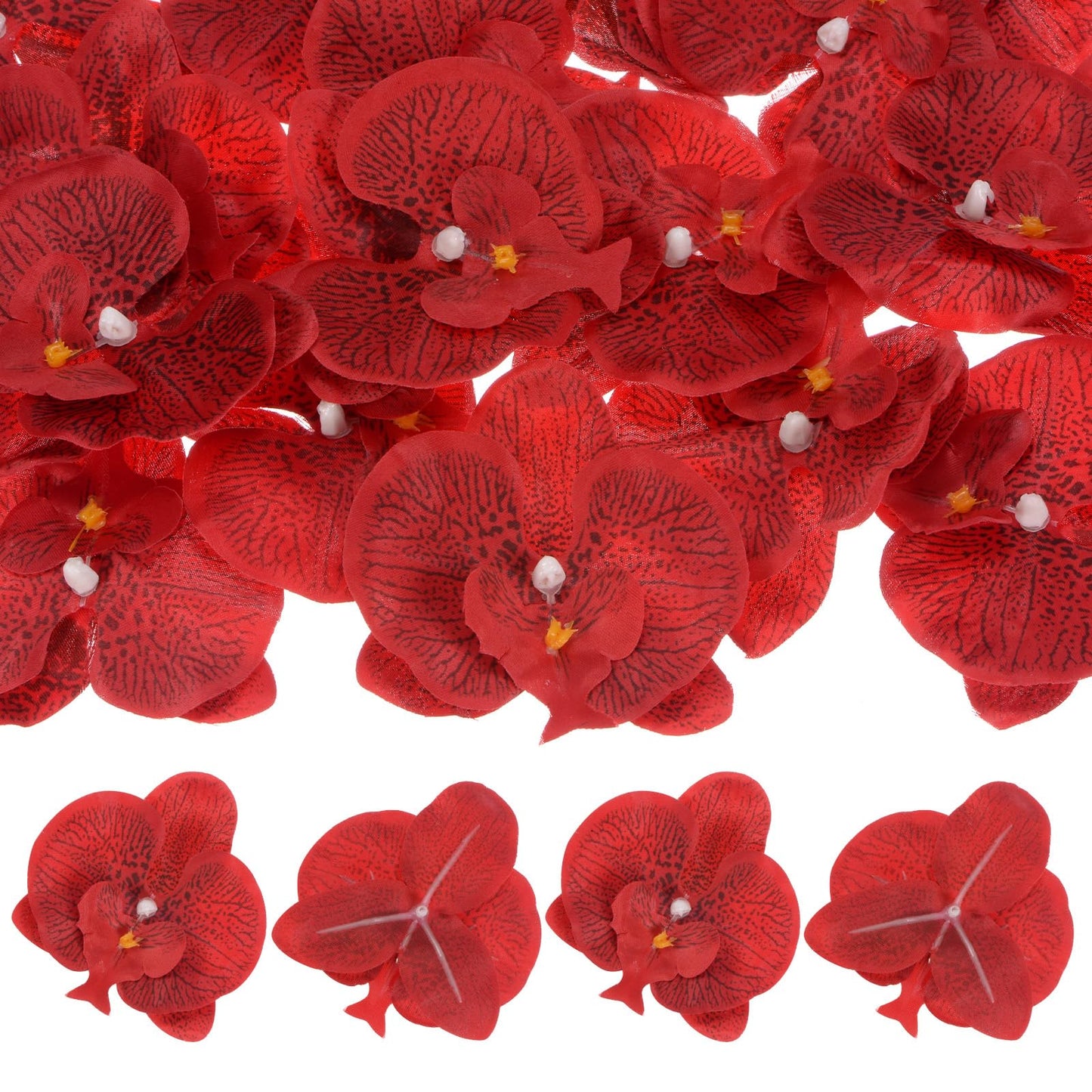 M METERXITY 20-Pack Artificial Orchid Flower Heads, Silk Faux Butterfly Flowers Head for Wedding/Bouquet/Bridal/Party Decor, Fake Phalaenopsis Petals Bulk [2.76 Inch, Dark Purple] BST220