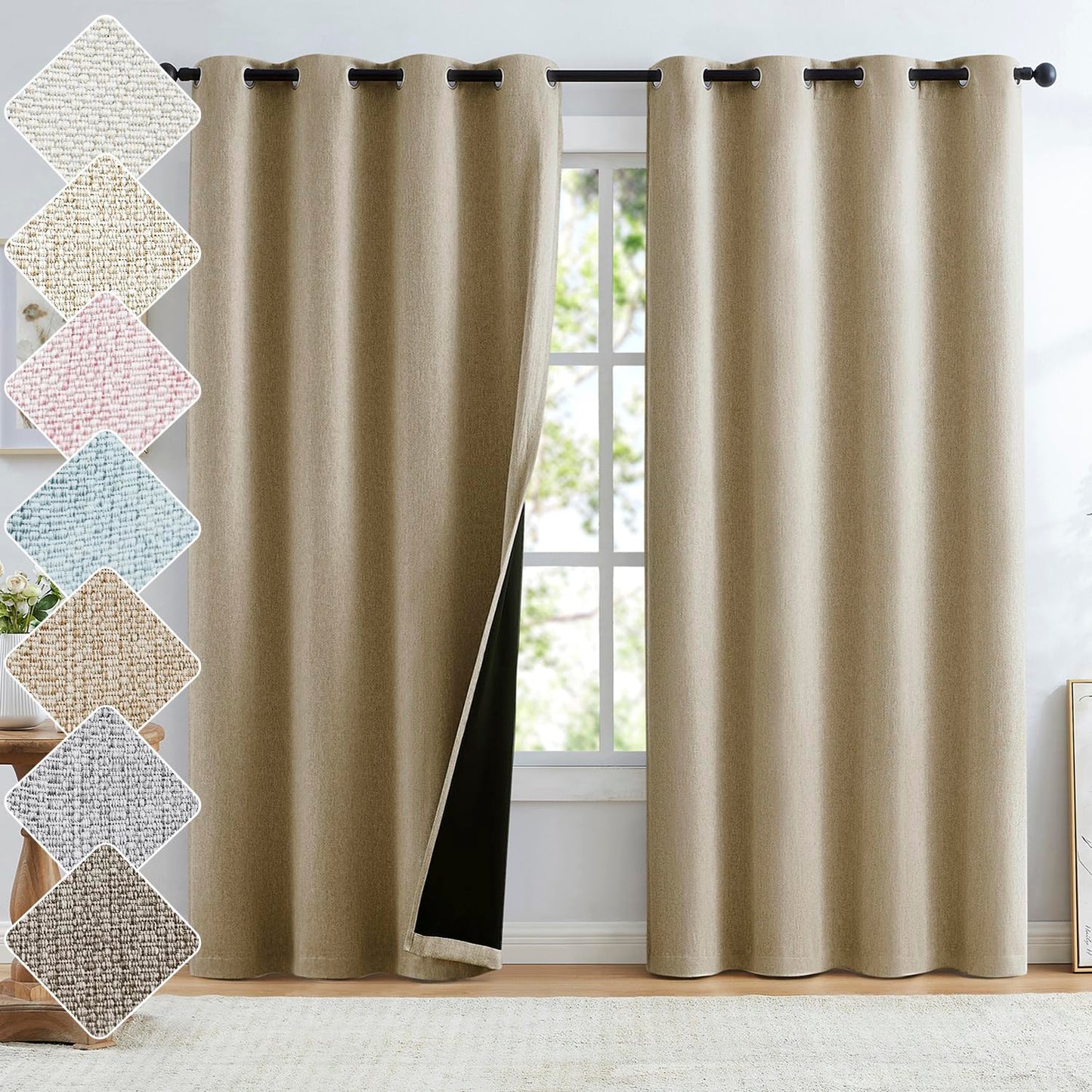 Grey Full Blackout Linen Curtains 84-inch-Long Thermal Insulated Noise Reducing Bedroom Drapes Rustic Farmhouse Triple Weave Window Treatment Set for Theatre, Nursery, 40"x84"x2, Grey BST202