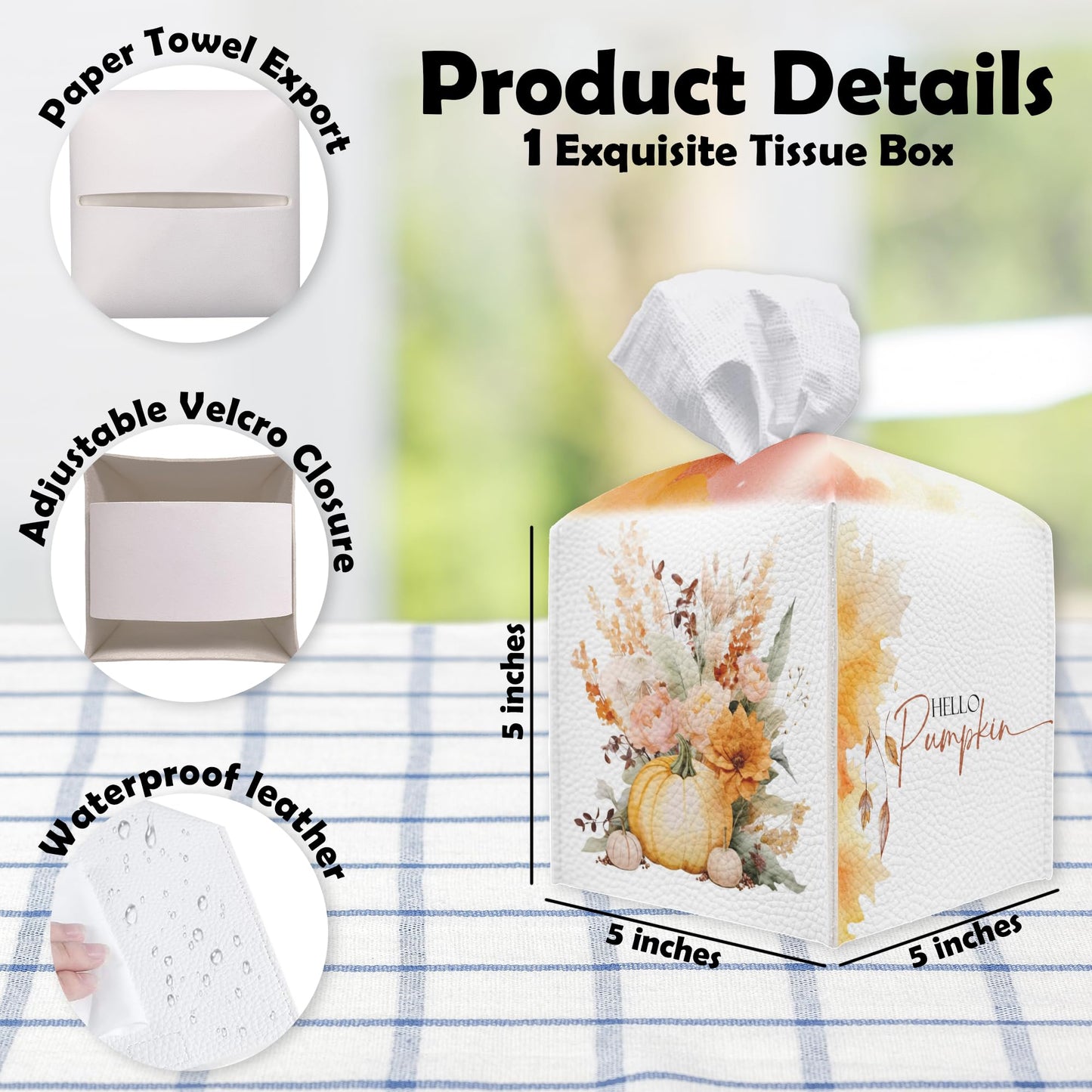 Spooky Tissue Box Cover Square - Ghosts & Bats Tissue Box Holder - Halloween Pumpkin Facial Paper Organizer Dispenser for Home Car Bathroom Office Bedroom Desk Tabletop Supplies & Decor - A11 BST220