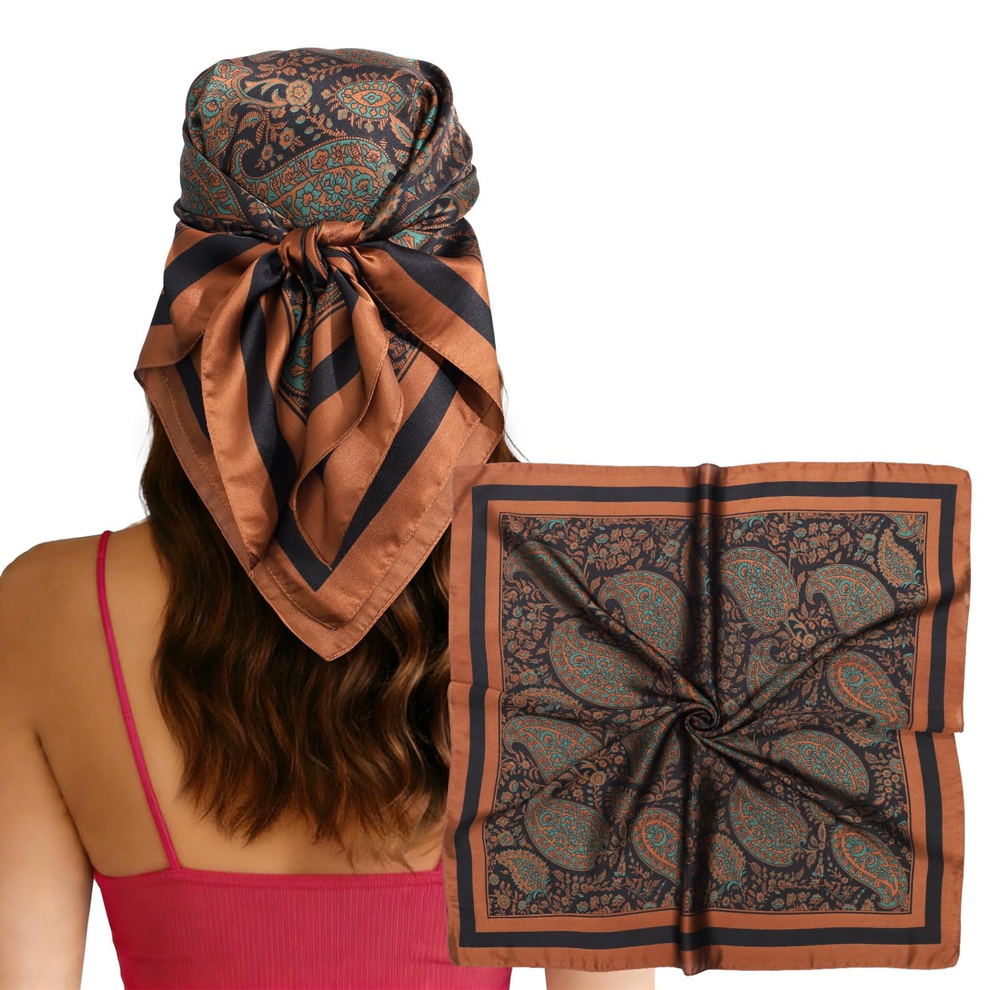 CHLINS 27.5” Square Head Scarf for Women Satin Hair Scarf Silk Wrap Neck Scarves Bandanas for Handbags Accessories WN420
