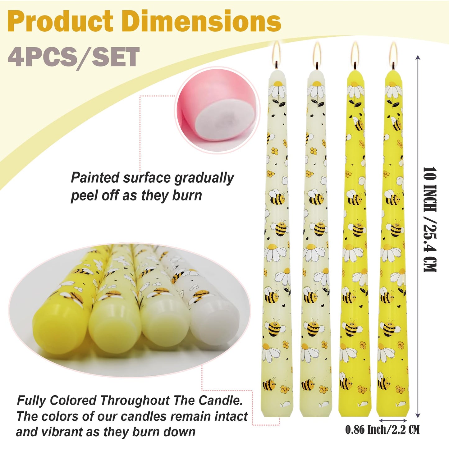 10 Inch Decorative Taper Candles, 4 Pack Birthday Balloon Print Candlesticks, Unscented Dripless Candles with Long Burn Time for Party, Holiday Table & Home Decor BST326H