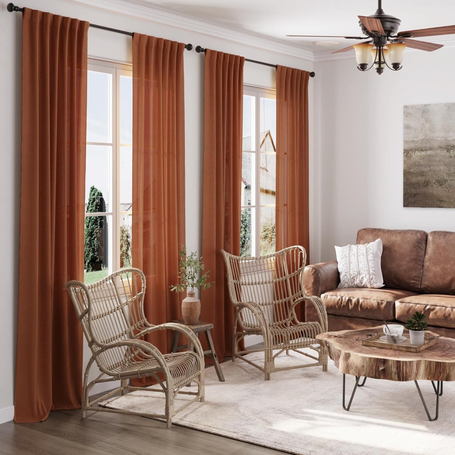 Terracotta Linen Curtains 84 inches Long 2 Panel 93