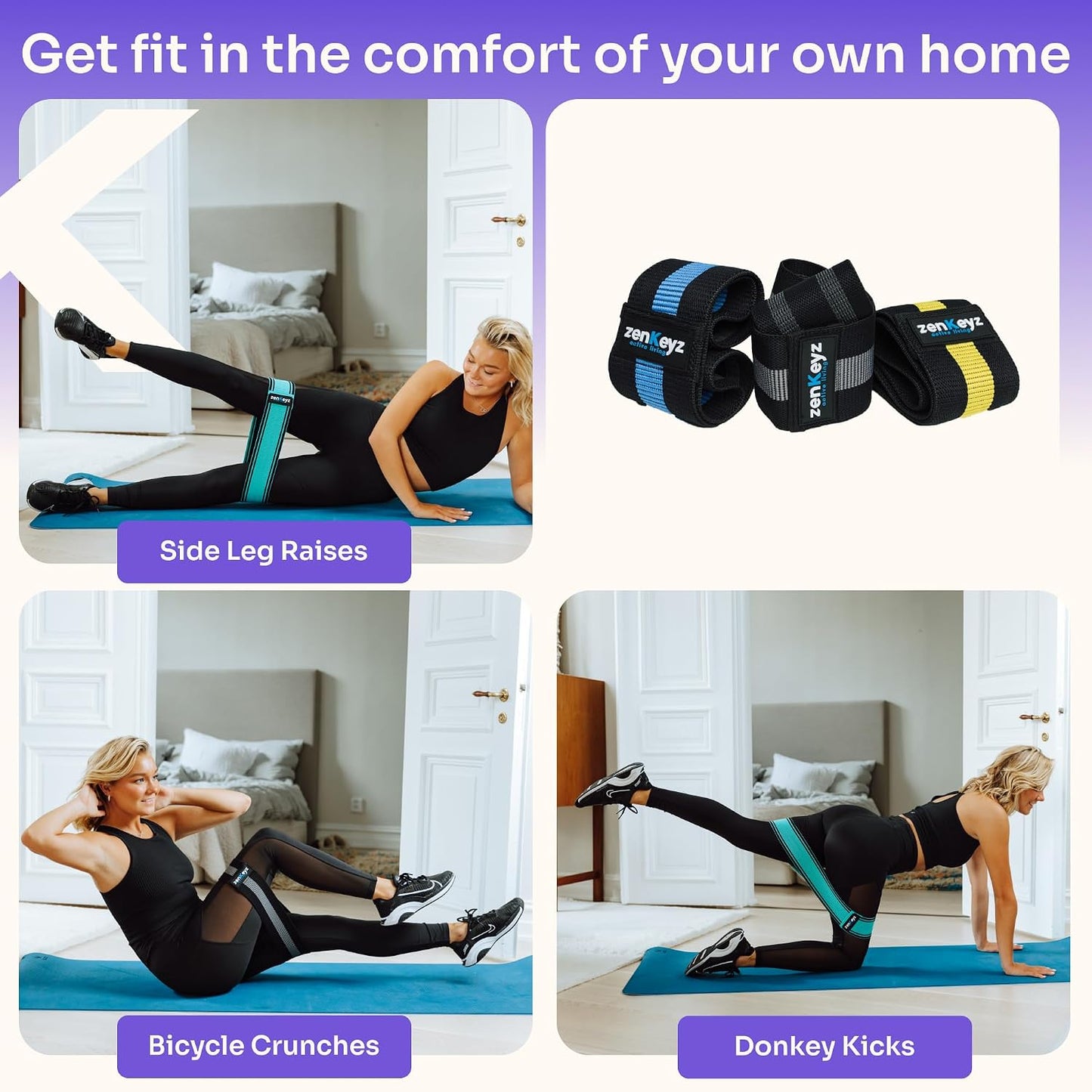 Resistance Fabric Booty Bands- 3 Working Out Hip Stretch Bands for Legs, Butt, Glutes- Exercise Loop Band for Workout, Stretching, Warm-Up, Strength Training, Squats, Build Glute & Muscle, Women & Men WN420