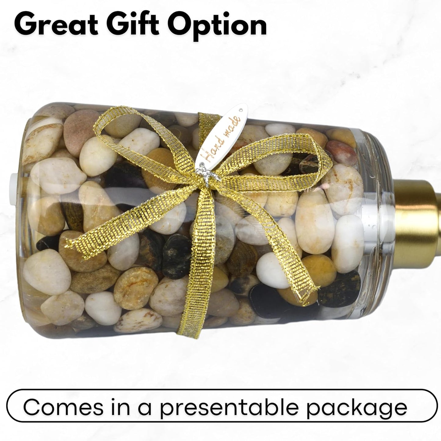 Handmade Refillable Soap Dispenser for Bathroom & Kitchen, Rocks Stone Soap Dispenser with Gold Stainless Steel Pump BST220