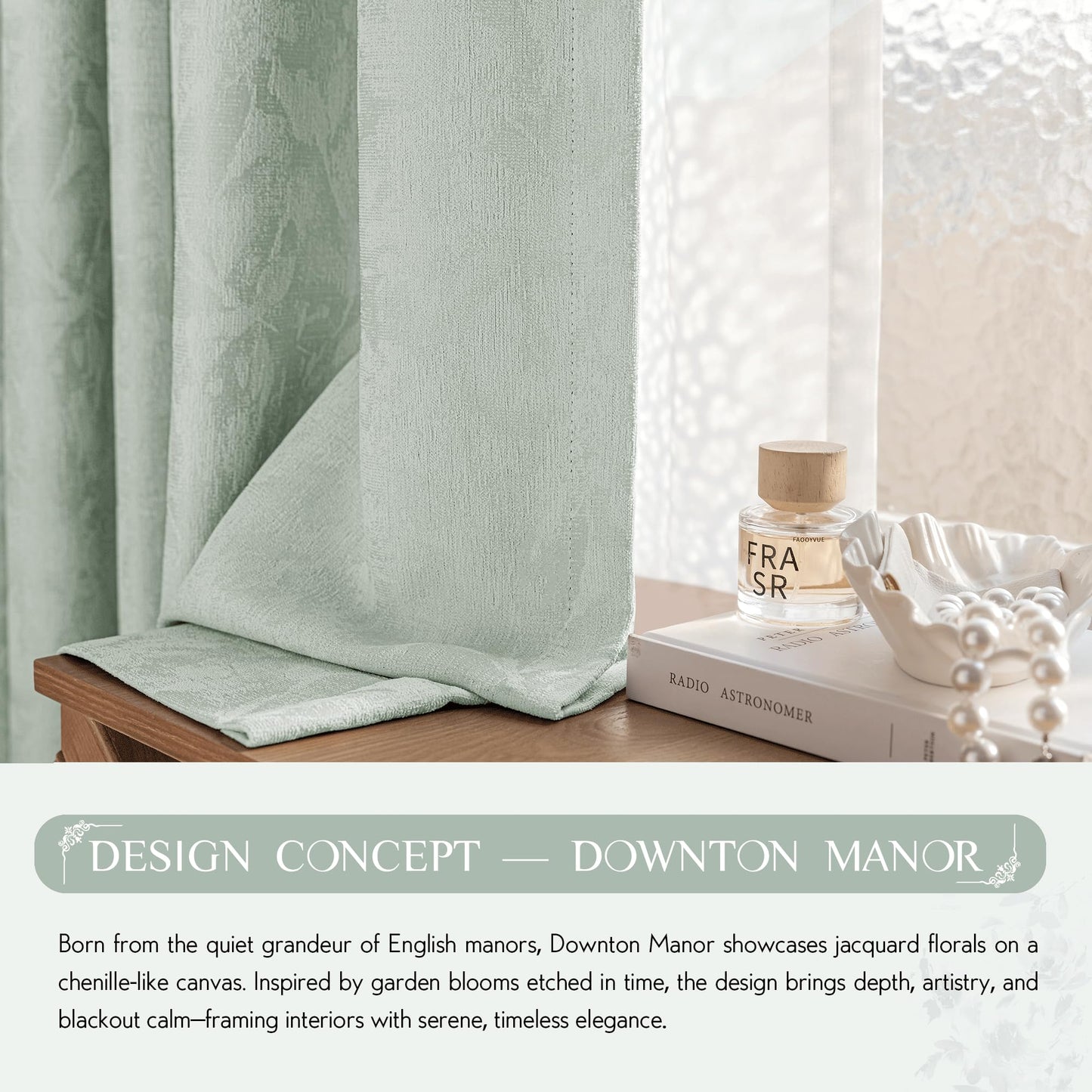 Beauoop Green Floral Jacquard Blackout Curtains 90 Inches Long 2 Panels for Bedroom Living Room Sage Flower Chenille Room Darkening Thermal Insulated Soundproof Grommet Window Treatments Drapes, 52x90 BST220
