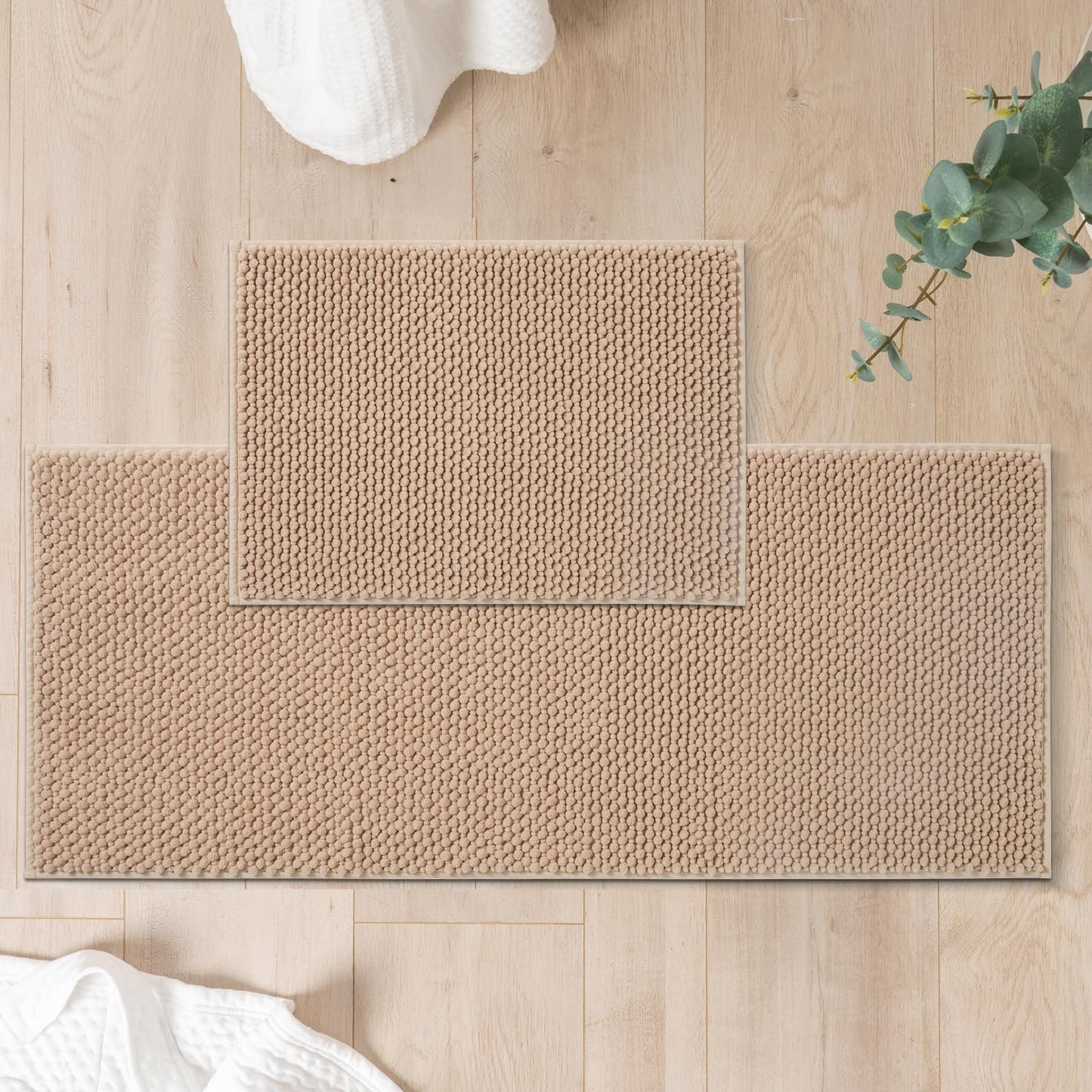 FRESHMINT Chenille Bathroom Rugs Sets 2 Piece 17"x24"+20"x32", Non-Slip Bath Mats, Absorbent Bath Rug, Washable Set of 2 Shower Floor Mat, Gray BST220