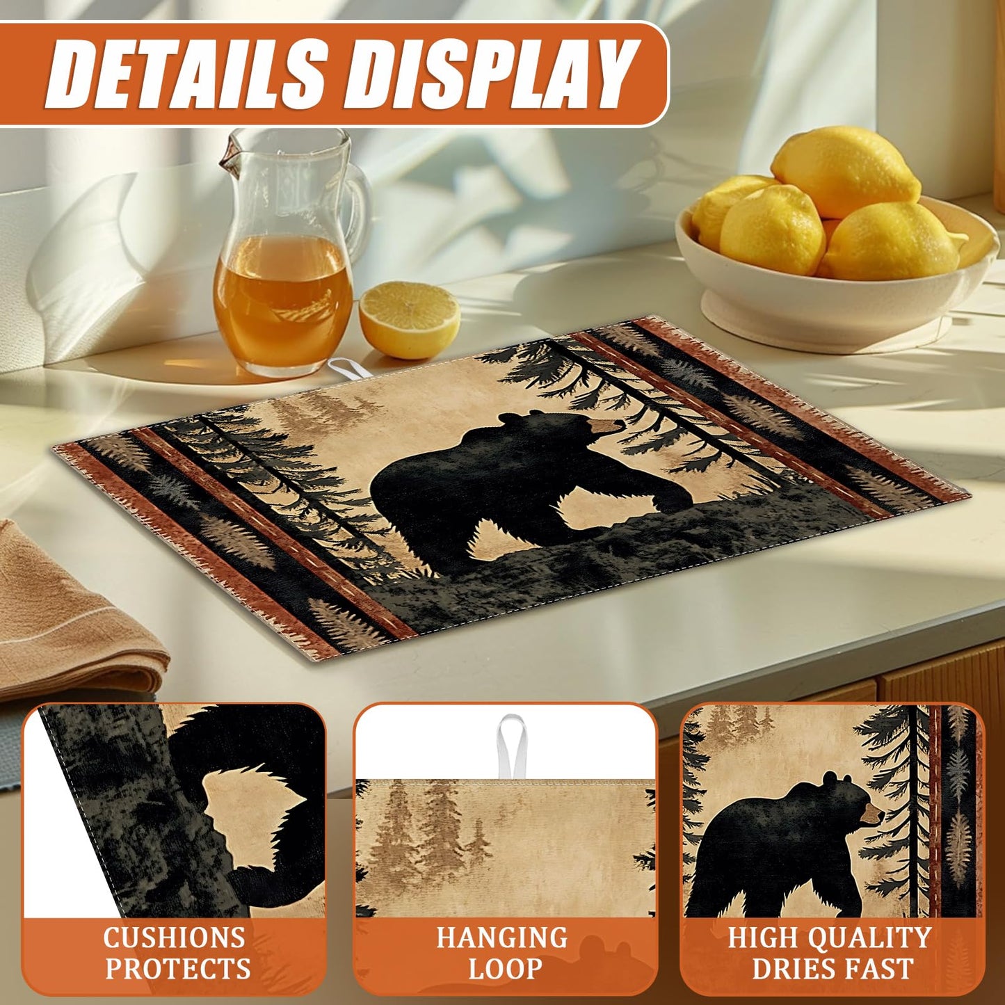 Brown Leopard Dish Drying Mat for Kitchen Counter Microfiber Absorbent Dish Kitchen Drying Mat Draining Reusable Washable for Dishes/Utensils/Counterto BST220